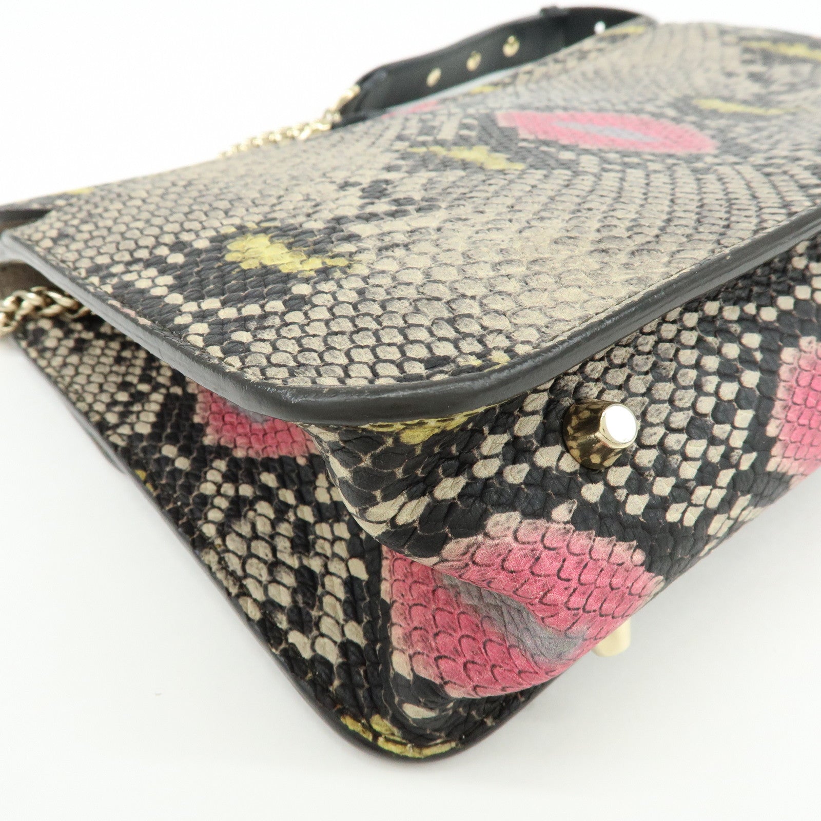 FURLA Metropolis Embossed Leather Chain Shoulder Bag Beige Pink