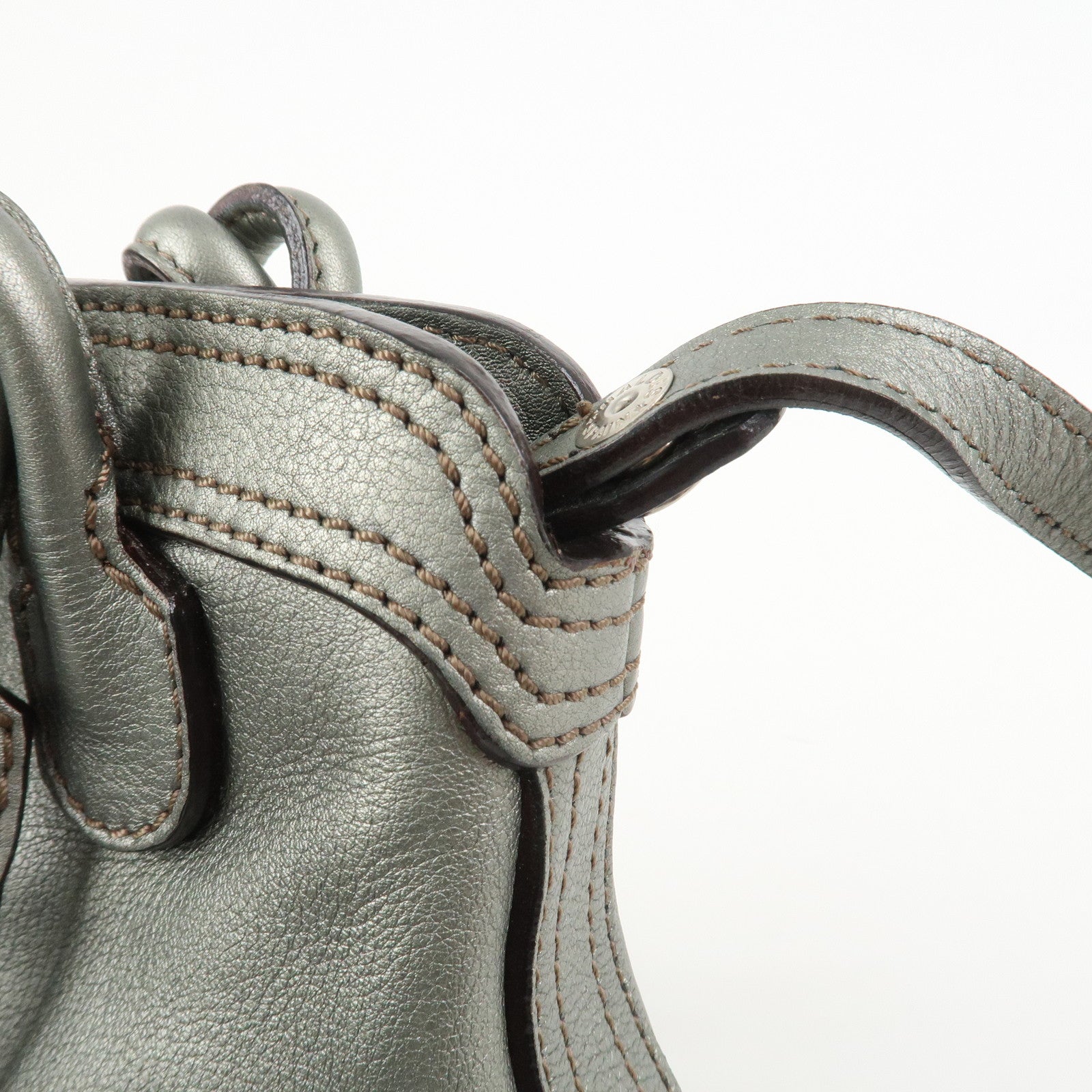 LOEWE Leather 2WAY Bag Shoulder Bag Hand Bag Metallic Gray