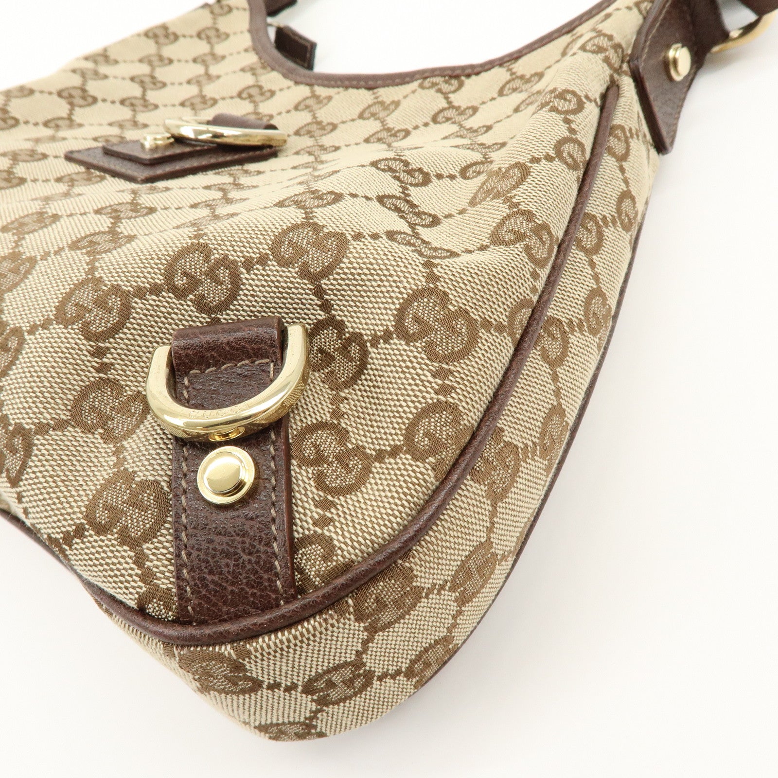 GUCCI Abbey GG Canvas Leather Shoulder Bag Beige Brown 130738