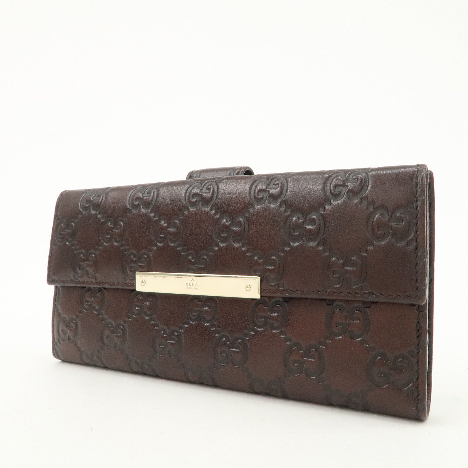 GUCCI Guccissima Leather W Hook Bi-Fold Long Wallet Brown 112715