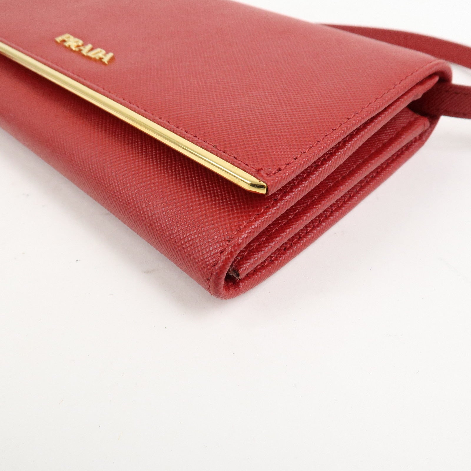 PRADA Saffiano Leather Shoulder Long Wallet Red 1M1437