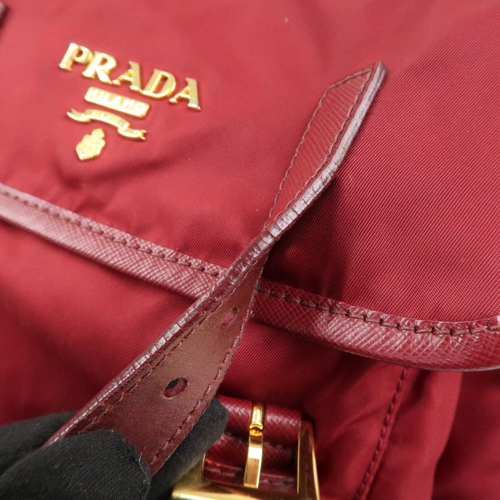 PRADA Logo Nylon Leather Shoulder Bag Crossbody Bag Bordeaux BT0692 Used