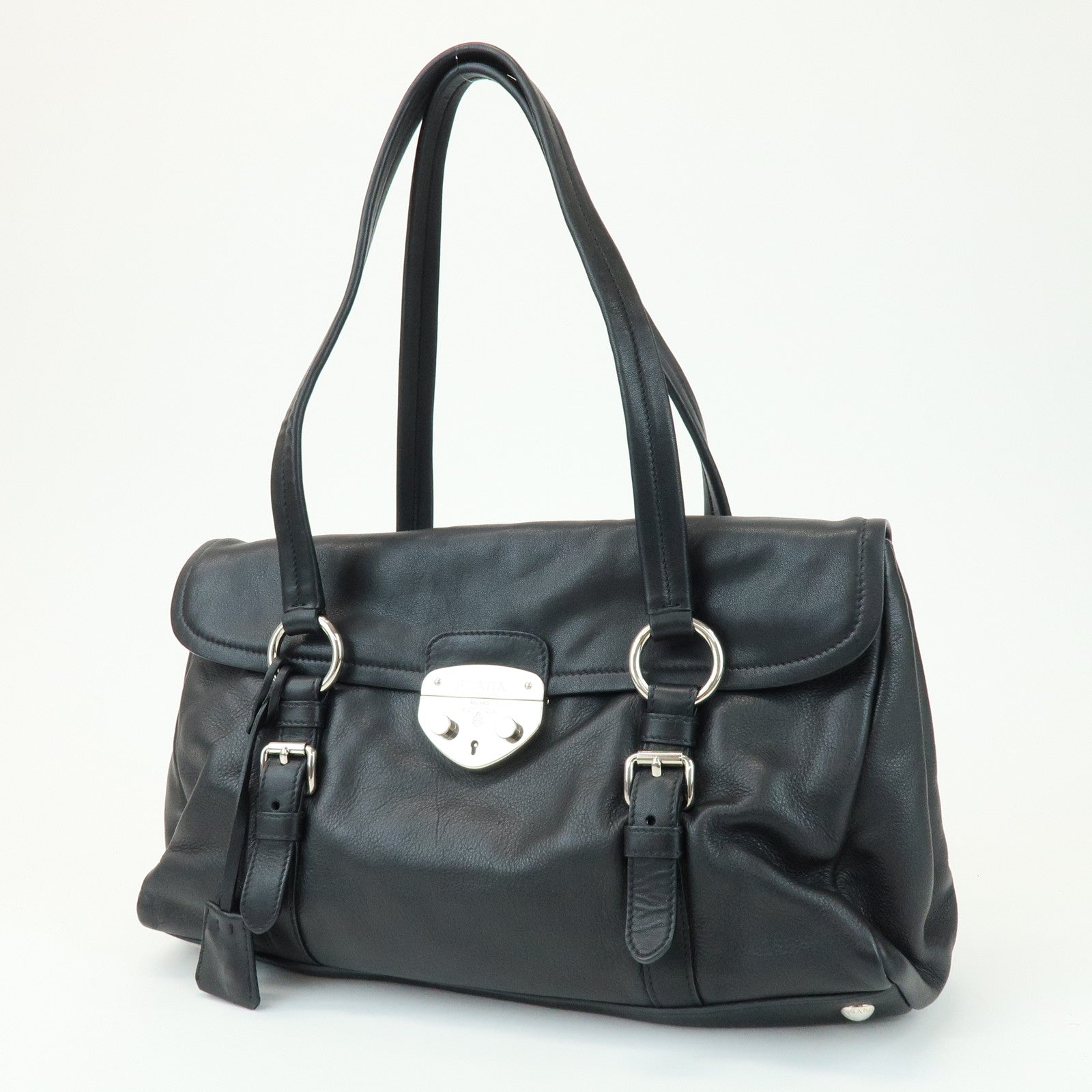 PRADA Calf Leather Shoulder Bag Black BR4479
