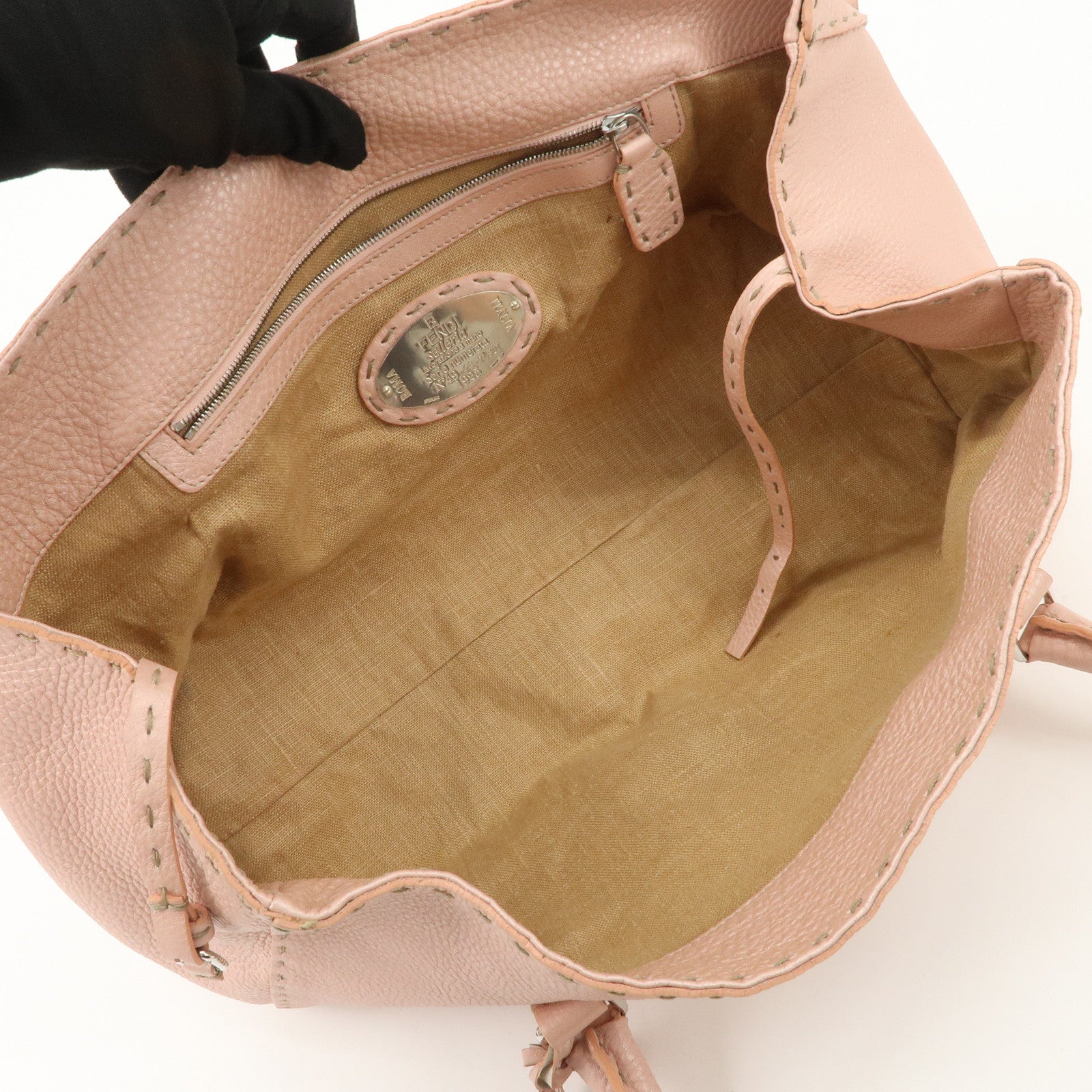 FENDI Seleria Linda Leather Shoulder Bag Hand Bag Pink 8BR442