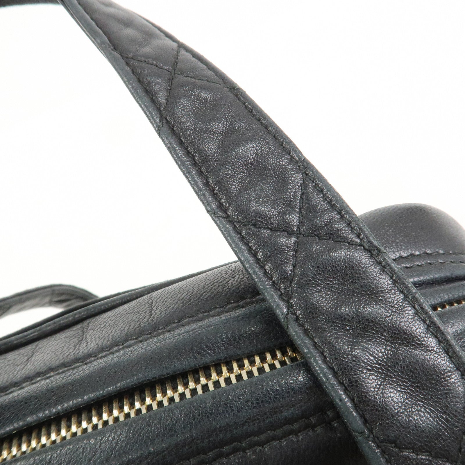 CHANEL Matelasse COCO Mark Lamb Skin Hand Bag Black