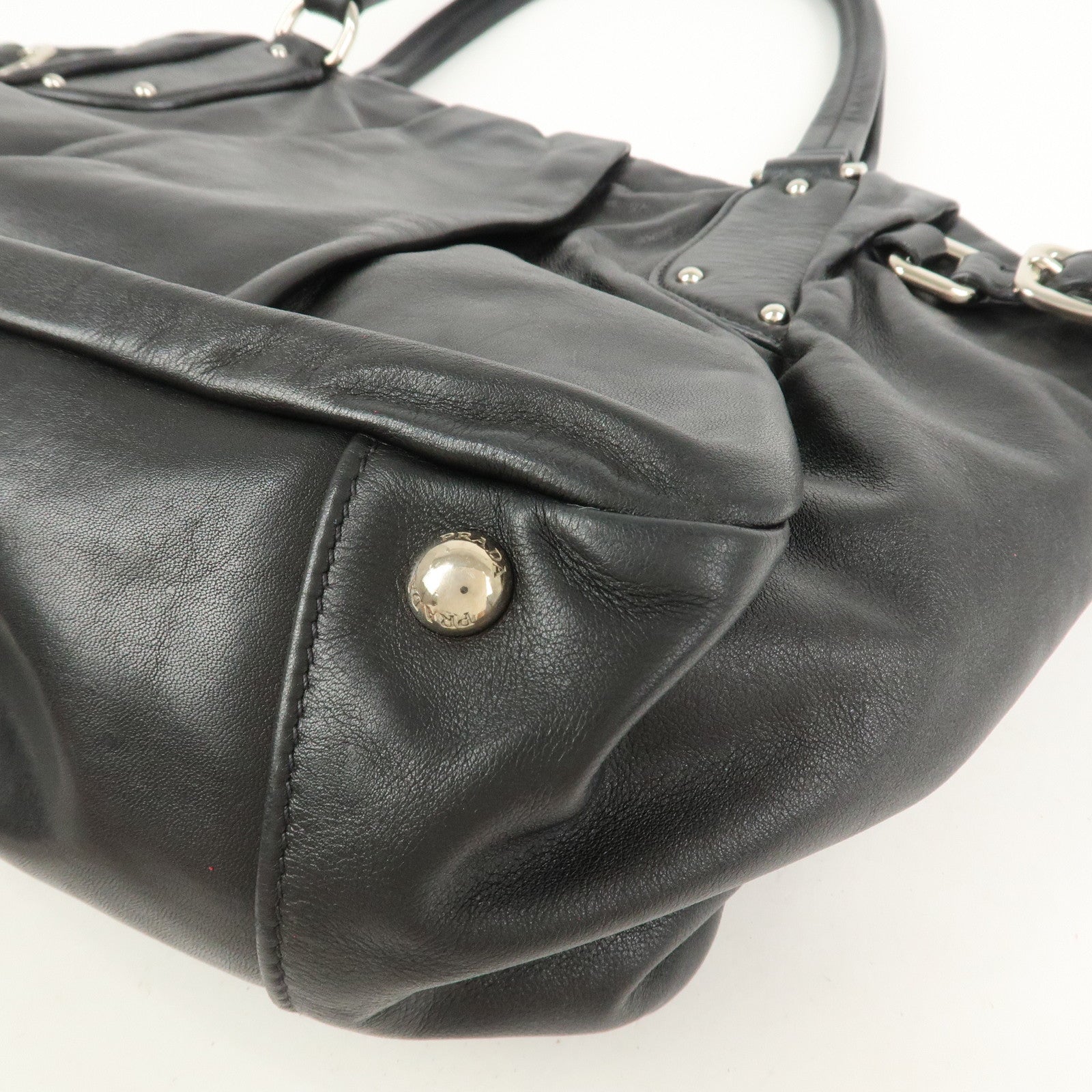PRADA Logo Leather Shoulder Bag Hand Bag Black BR3974