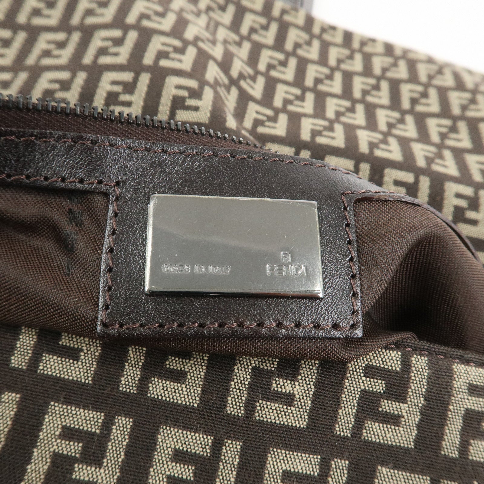 FENDI Mamma Baguette Zucchino Shoulder Bag Brown Beige 8BR001