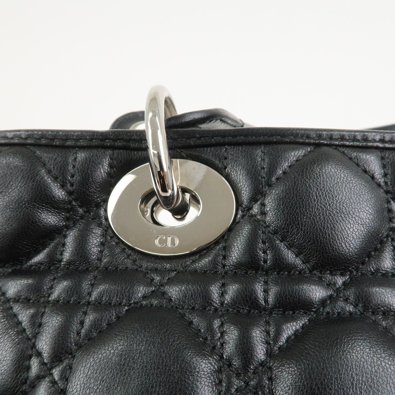 Christian Dior Lady Dior Cannage Leather Tote Bag Hand Bag Black