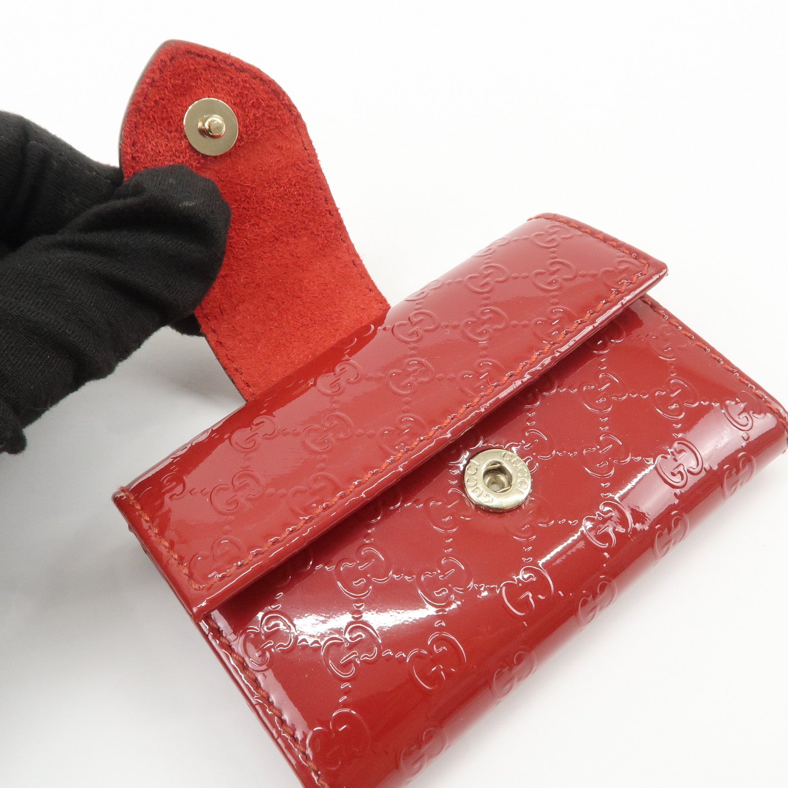 GUCCI Micro Guccissima Patent Leather 6 Ring Key Case Red 203551