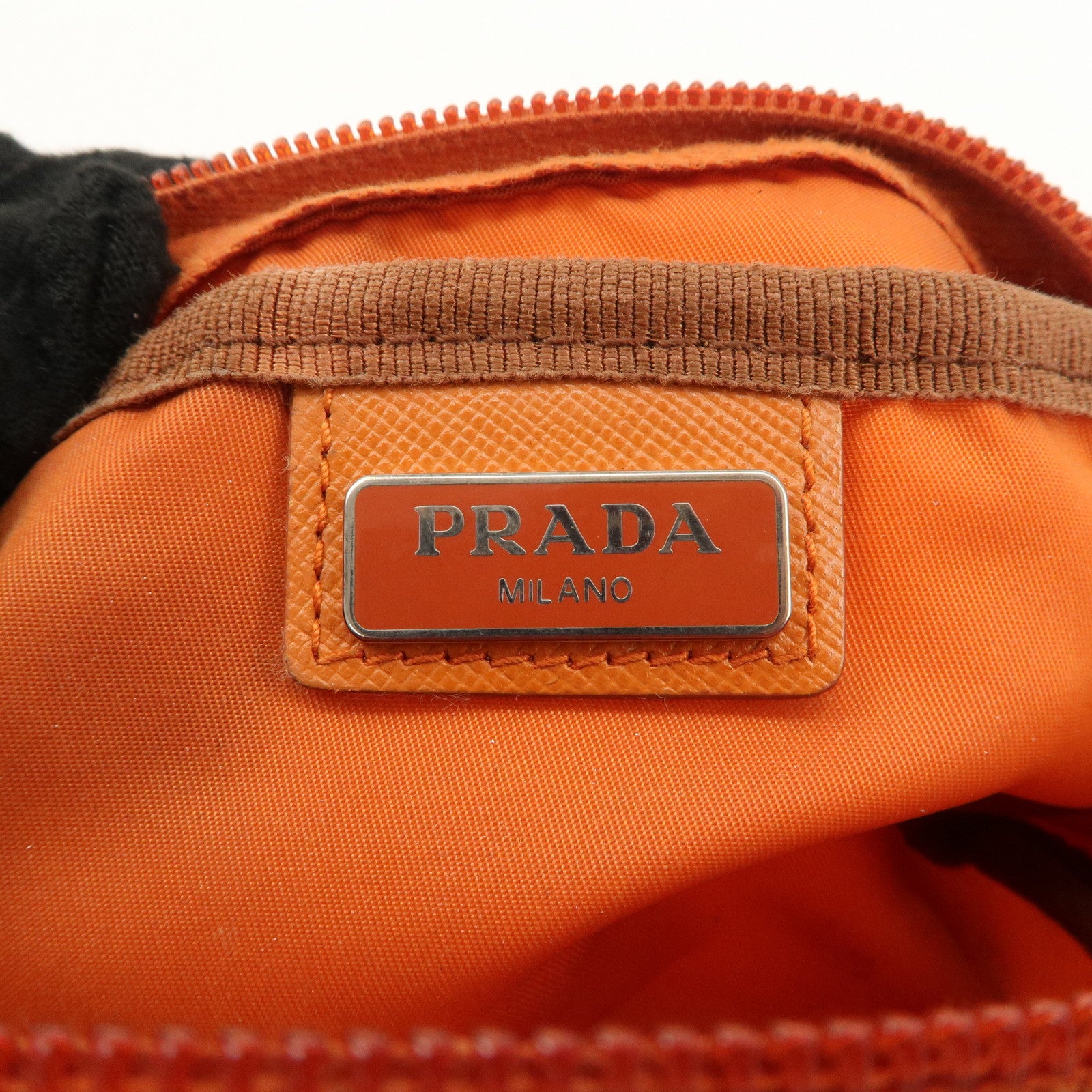 PRADA Set of 2 Nylon Leather Cosmetic Pouch Orange Black 1N0175 Used