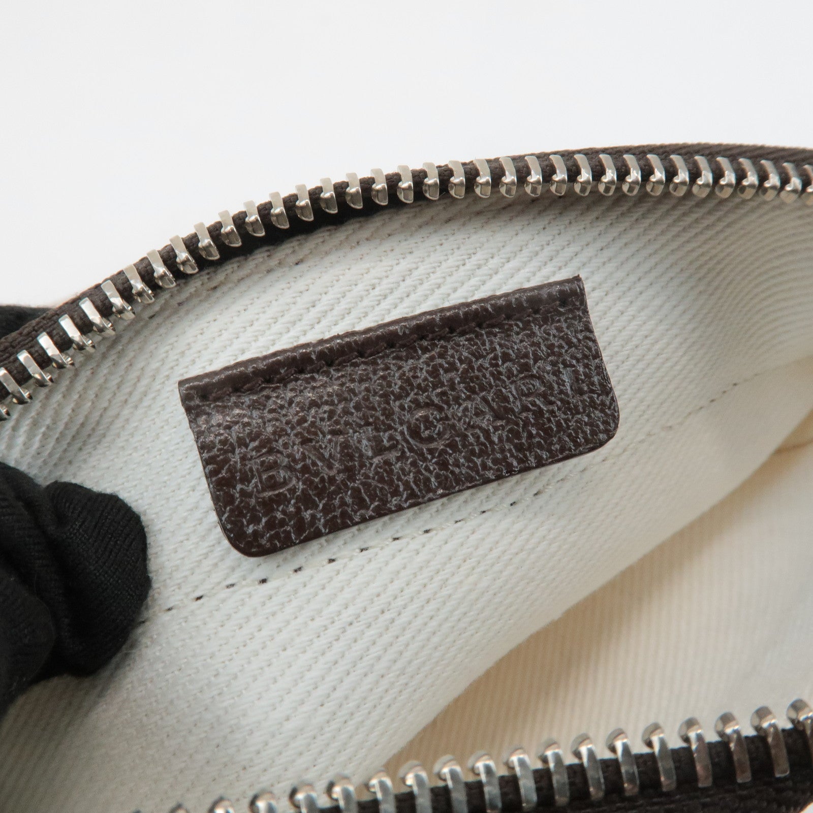 BVLGARI Logo Mania Canvas Leather Shoulder Bag Beige Brown Used