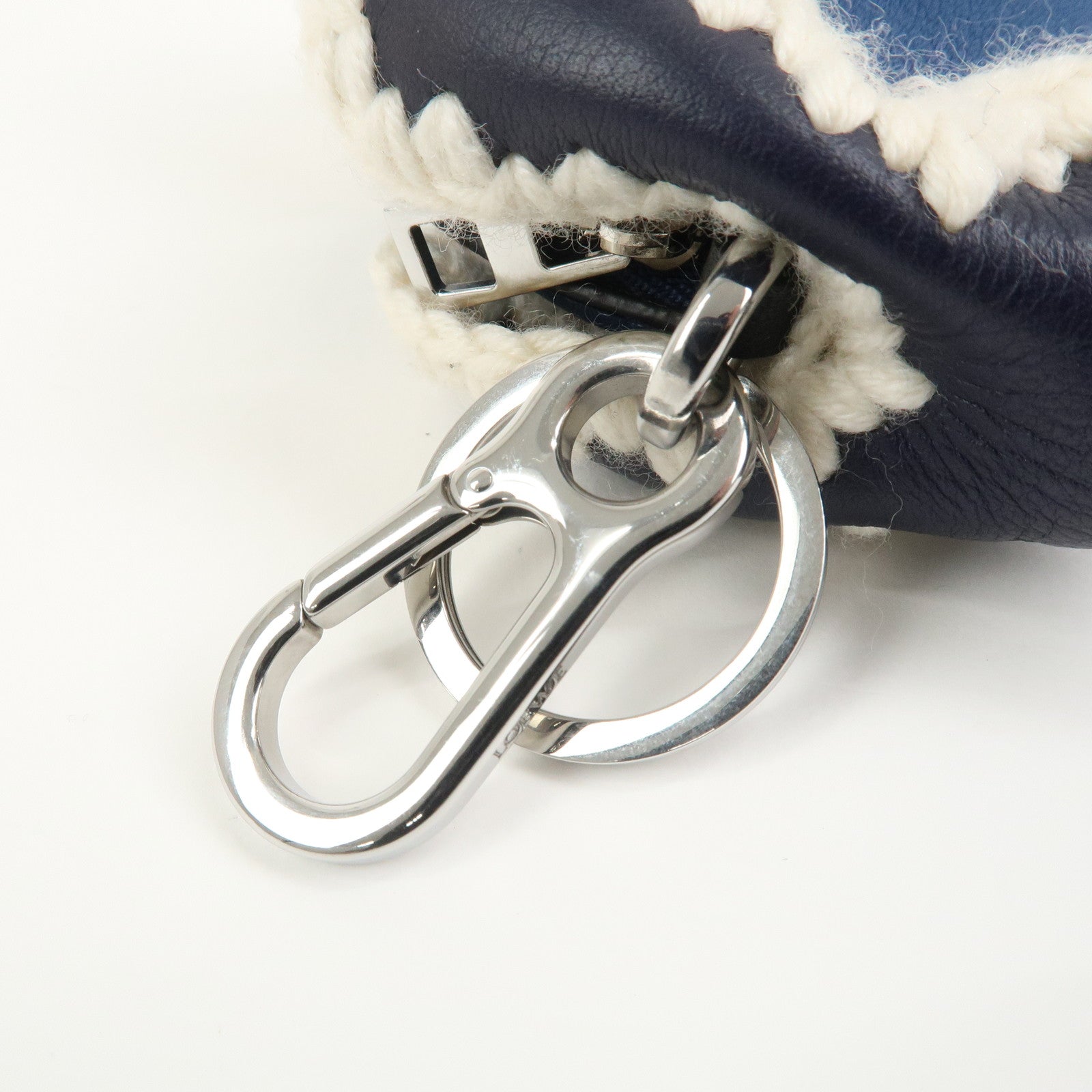 LOEWE Rabbit Motif Leather Coin Case Charm Key Chain Blue