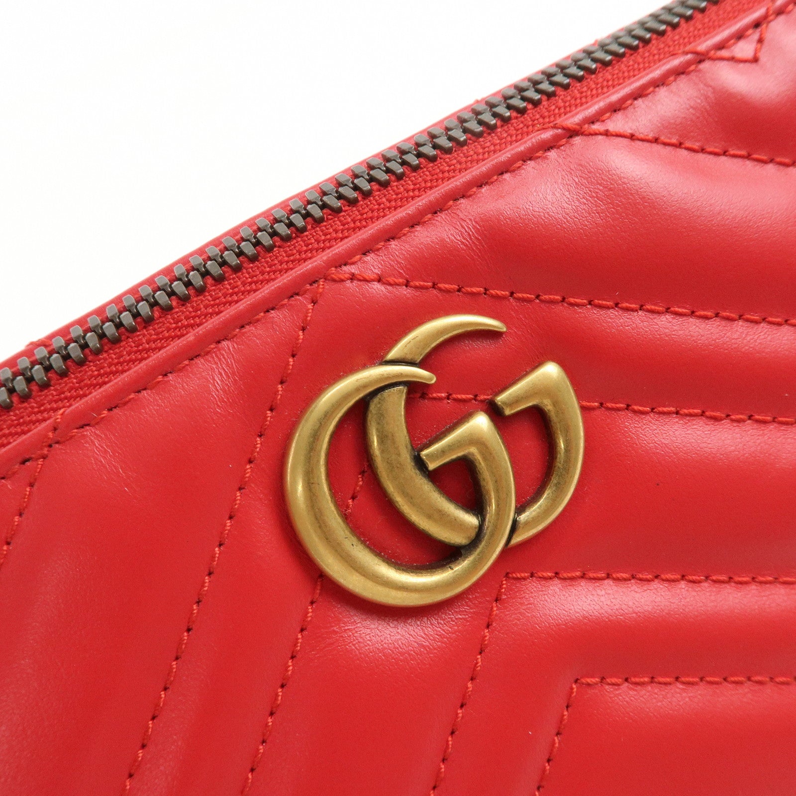 GUCCI GG Marmont Logo Leather Shoulder Bag Hand Bag Red 739166