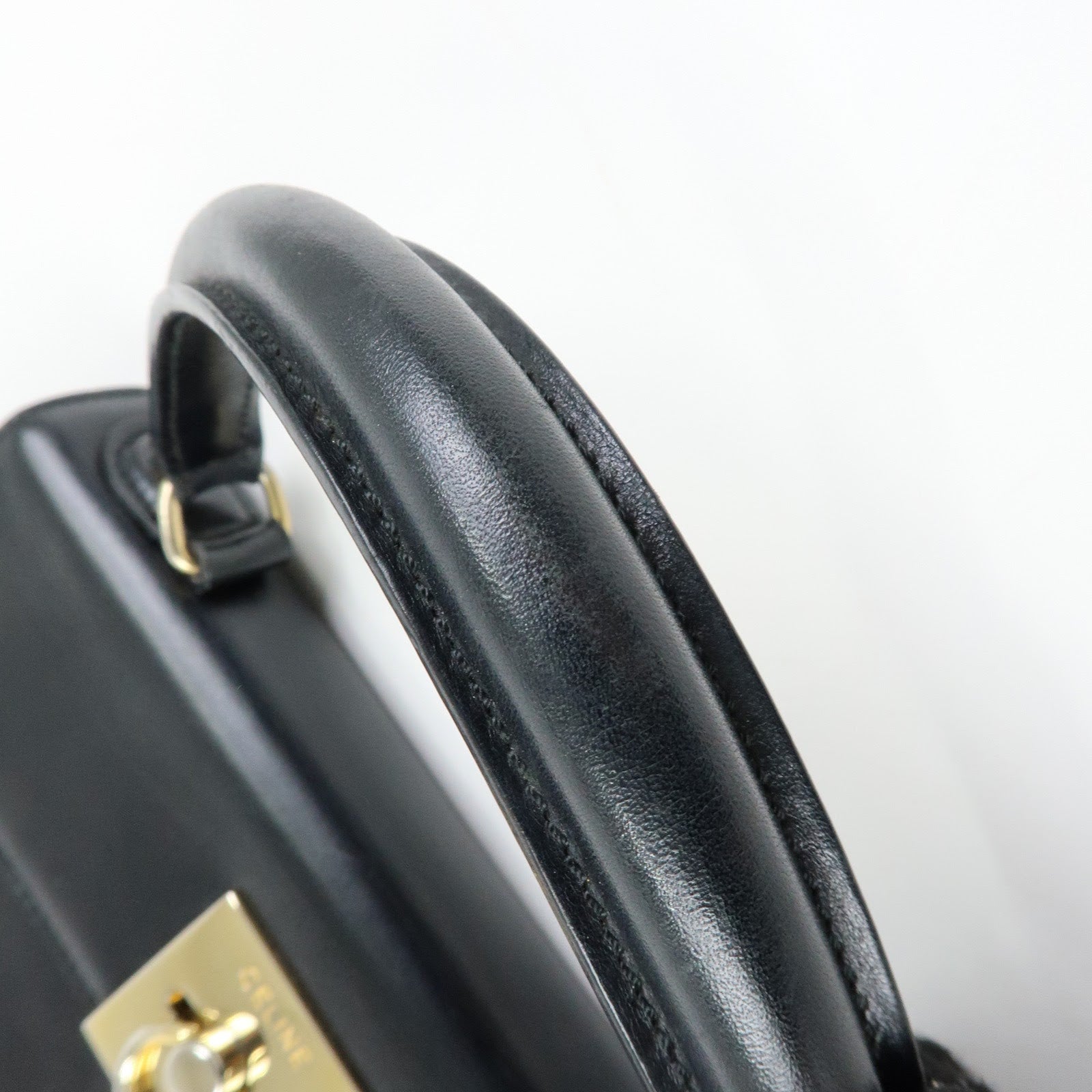 CELINE Leather Top Handle 2Way Hand Bag Shoulder Bag Black