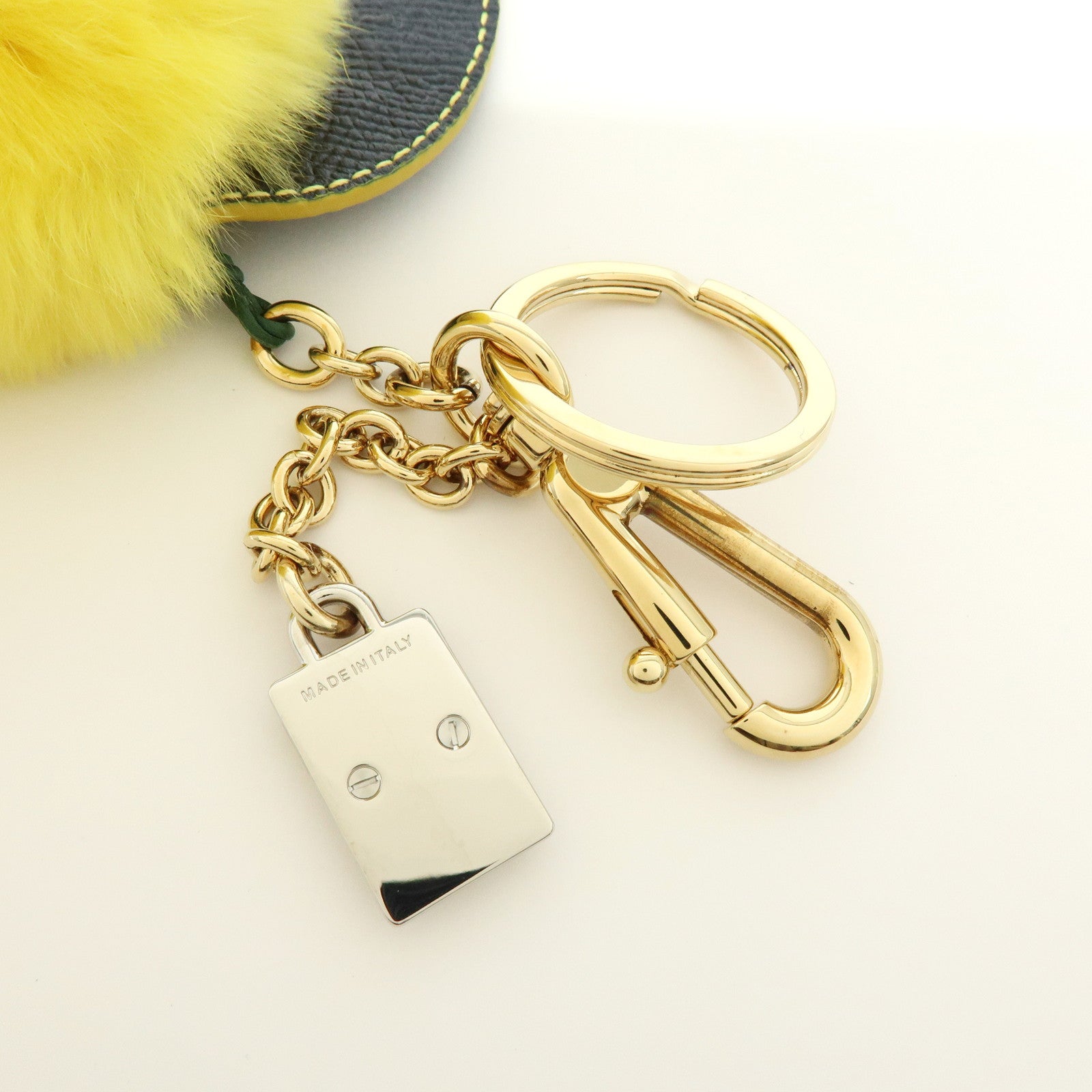 Dolce&Gabbana Lemon Motif Fur Leather Bag Charm Key Chain Yellow