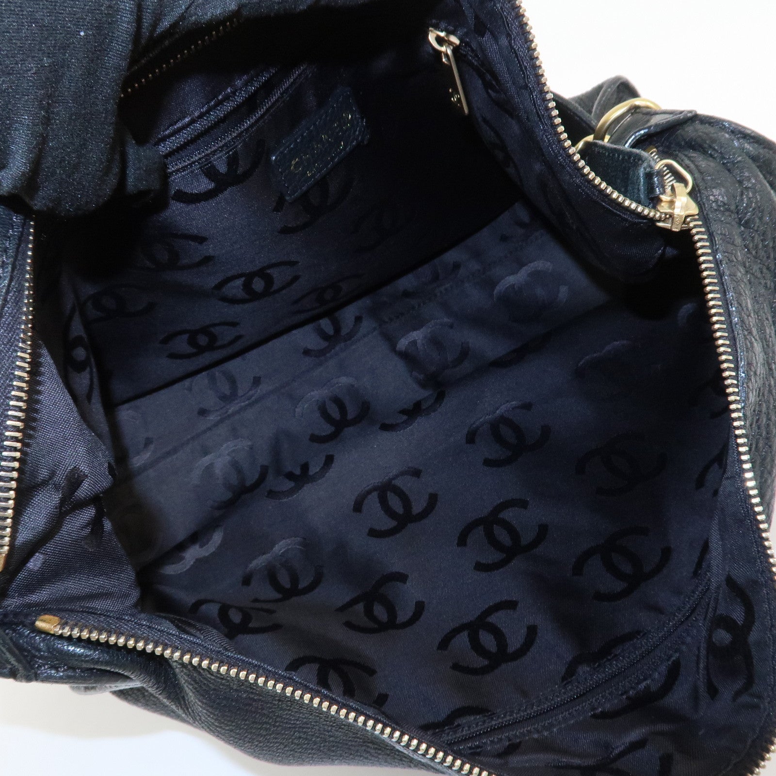 CHANEL Logo Leather Shoulder Bag Hand Bag Black