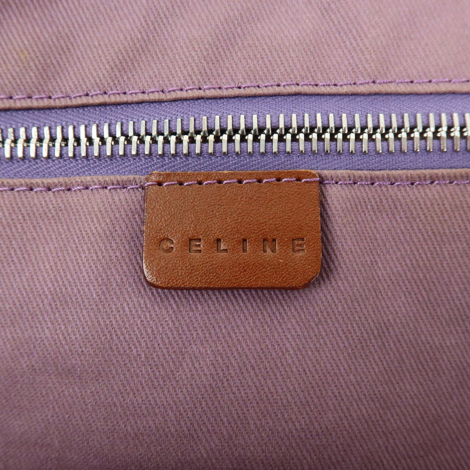 CELINE Flower Canvas Leather Tote Bag Shoulder Bag Brown Natural