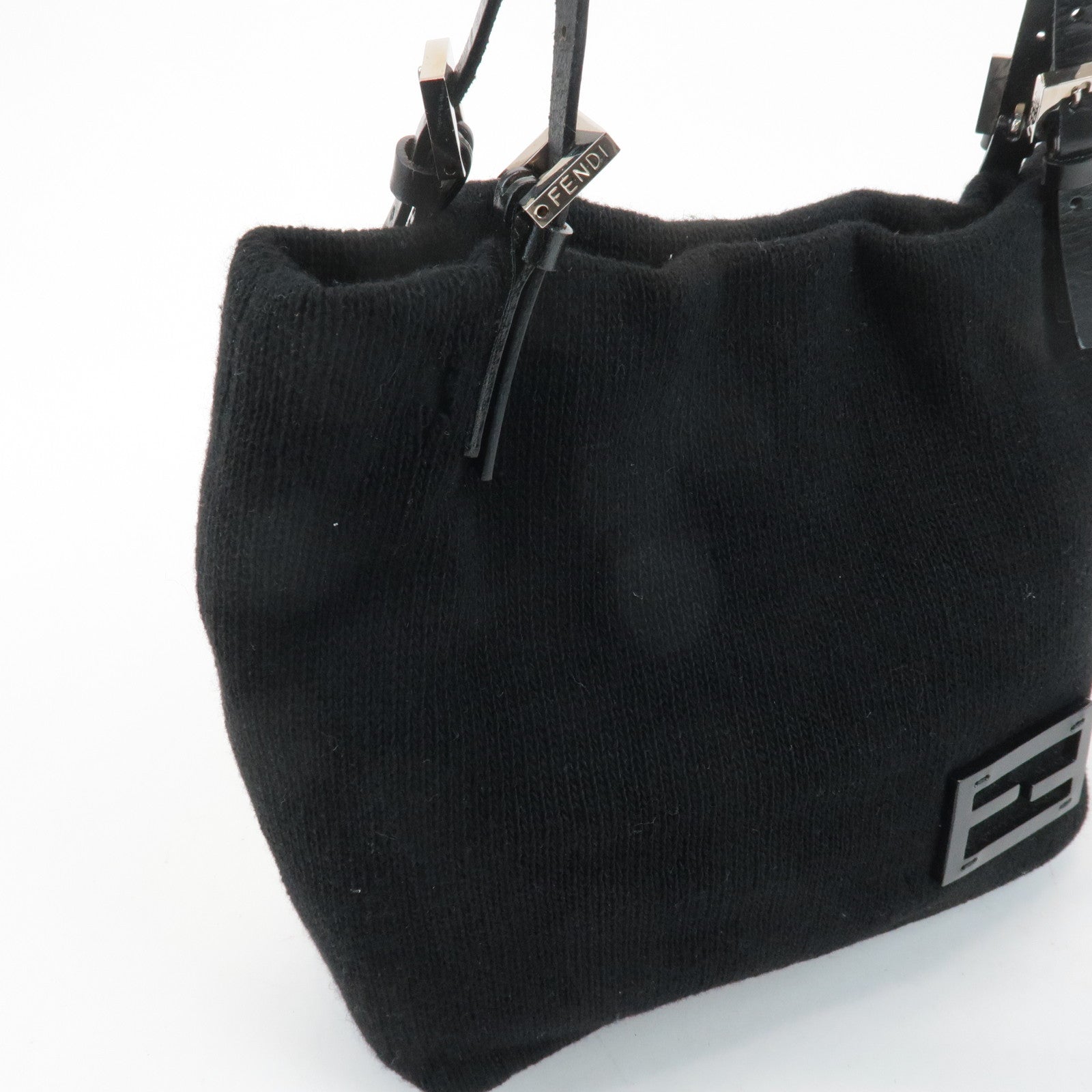 FENDI Wool Leather Tote Bag Shoulder Bag Black 26633 Used