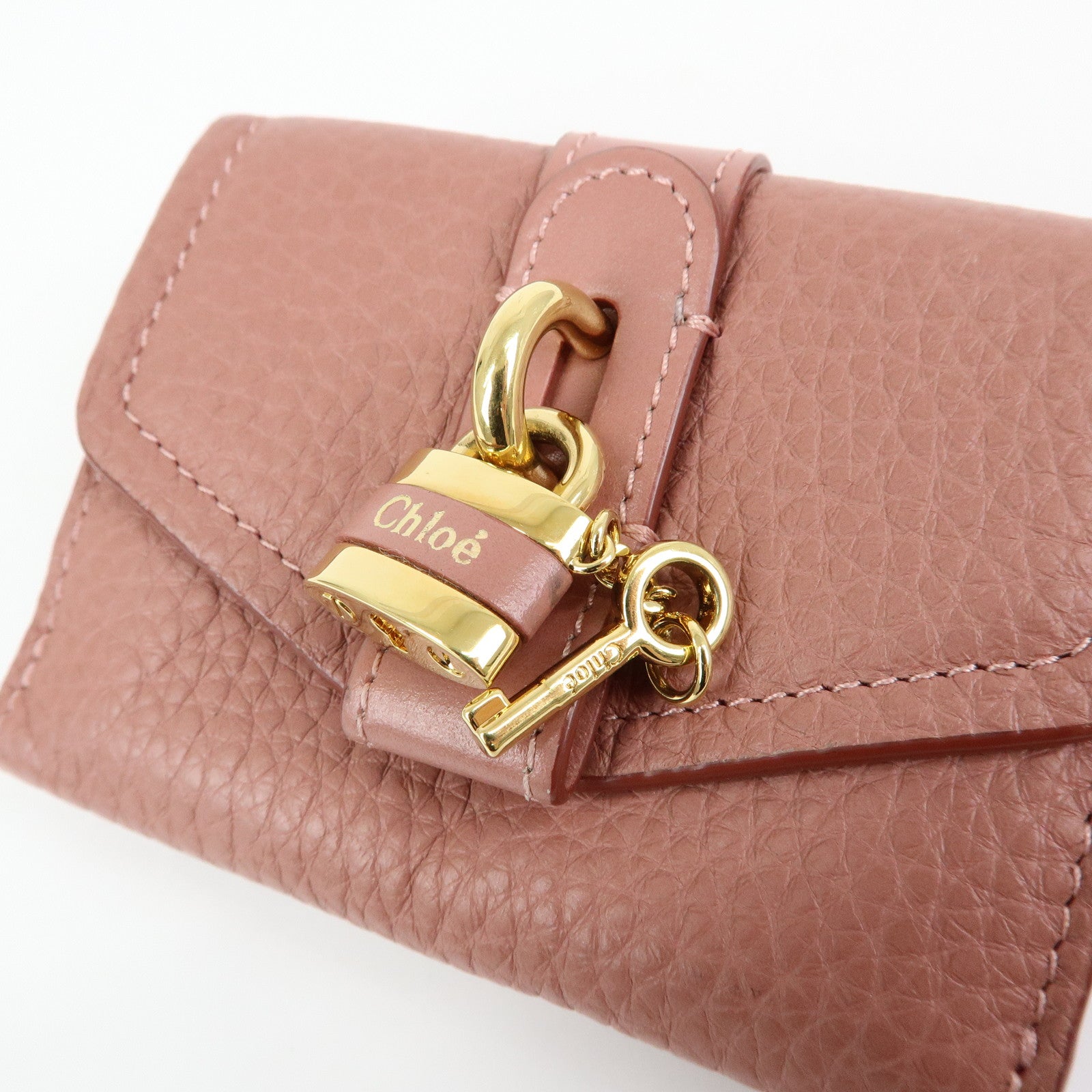 Chloe Aby Lock Leather Compact Trifold Wallet Pink