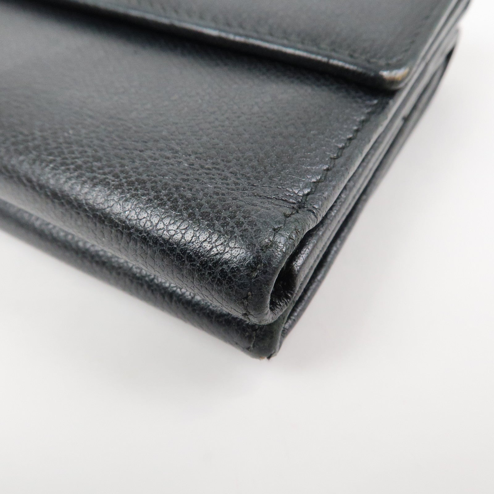 CHANEL COCO Button Leather W Hook Compact Wallet Black A20902
