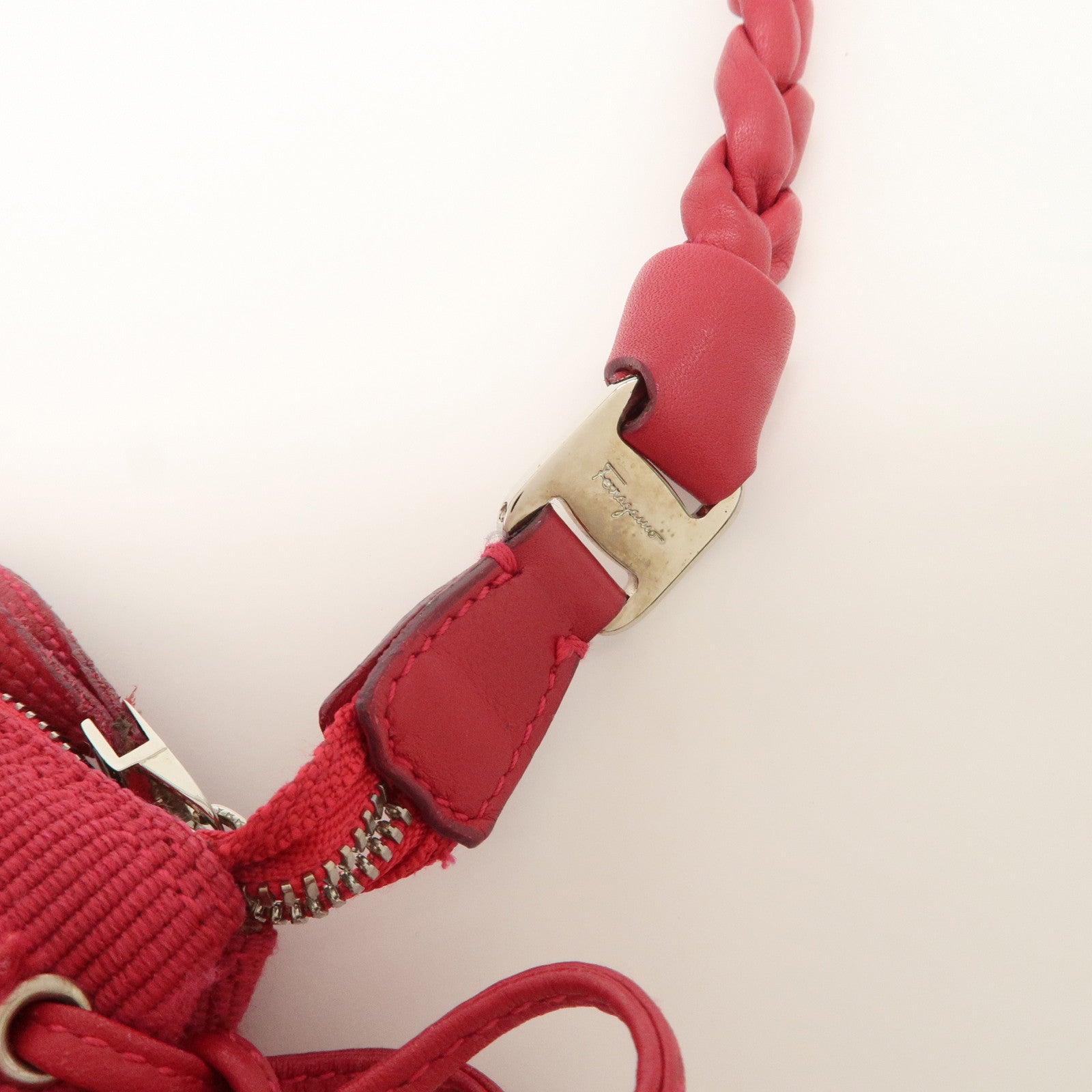 Ferragamo Logo Canvas Leather Shoulder Bag Hand Bag Pink