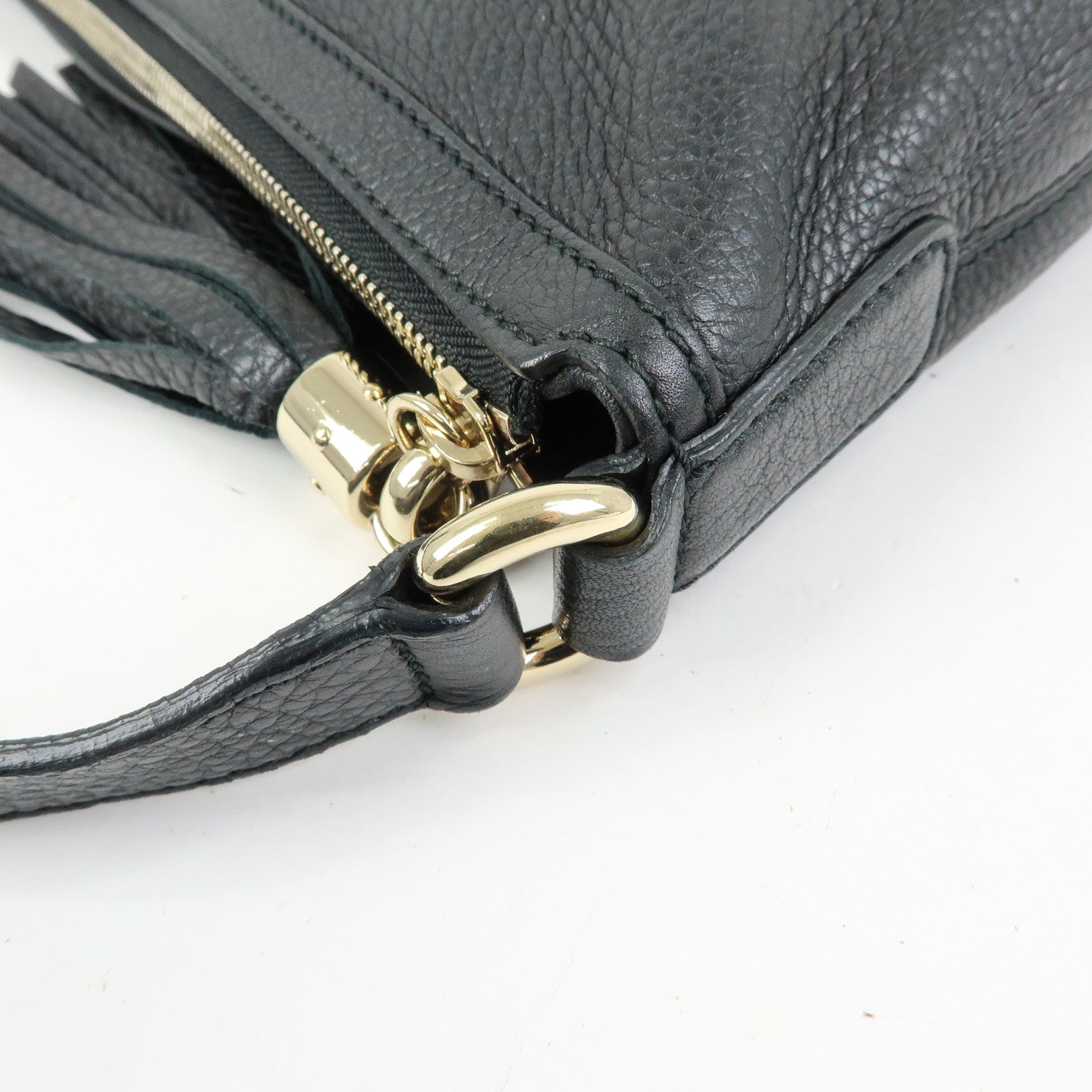 GUCCI Interlocking G Leather Shoulder Bag Fringe Black 295175