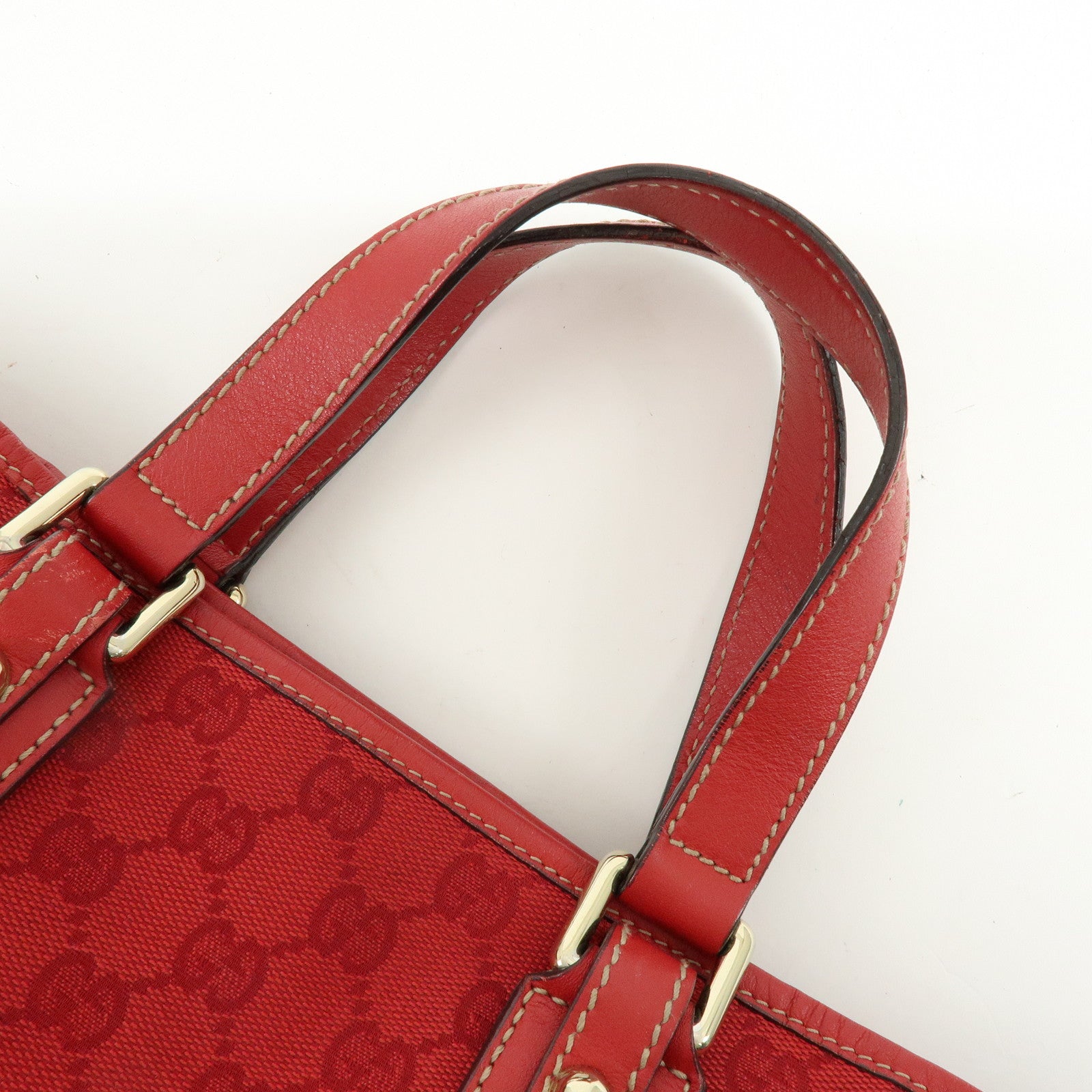 GUCCI GG Canvas Leather Tote Bag Hand Bag Red 257249