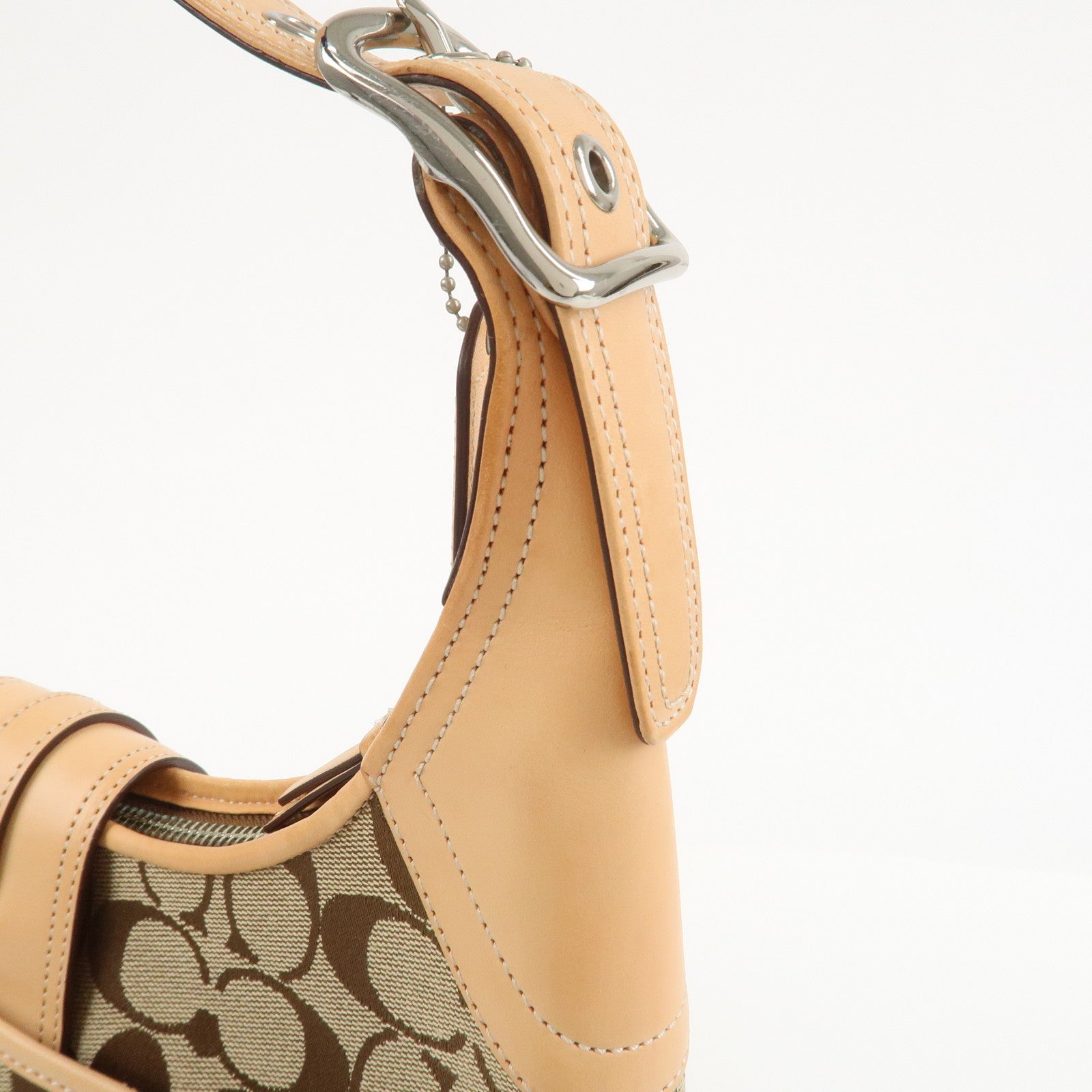 COACH Signature Canvas Leather Shoulder Bag Hand Bag Beige