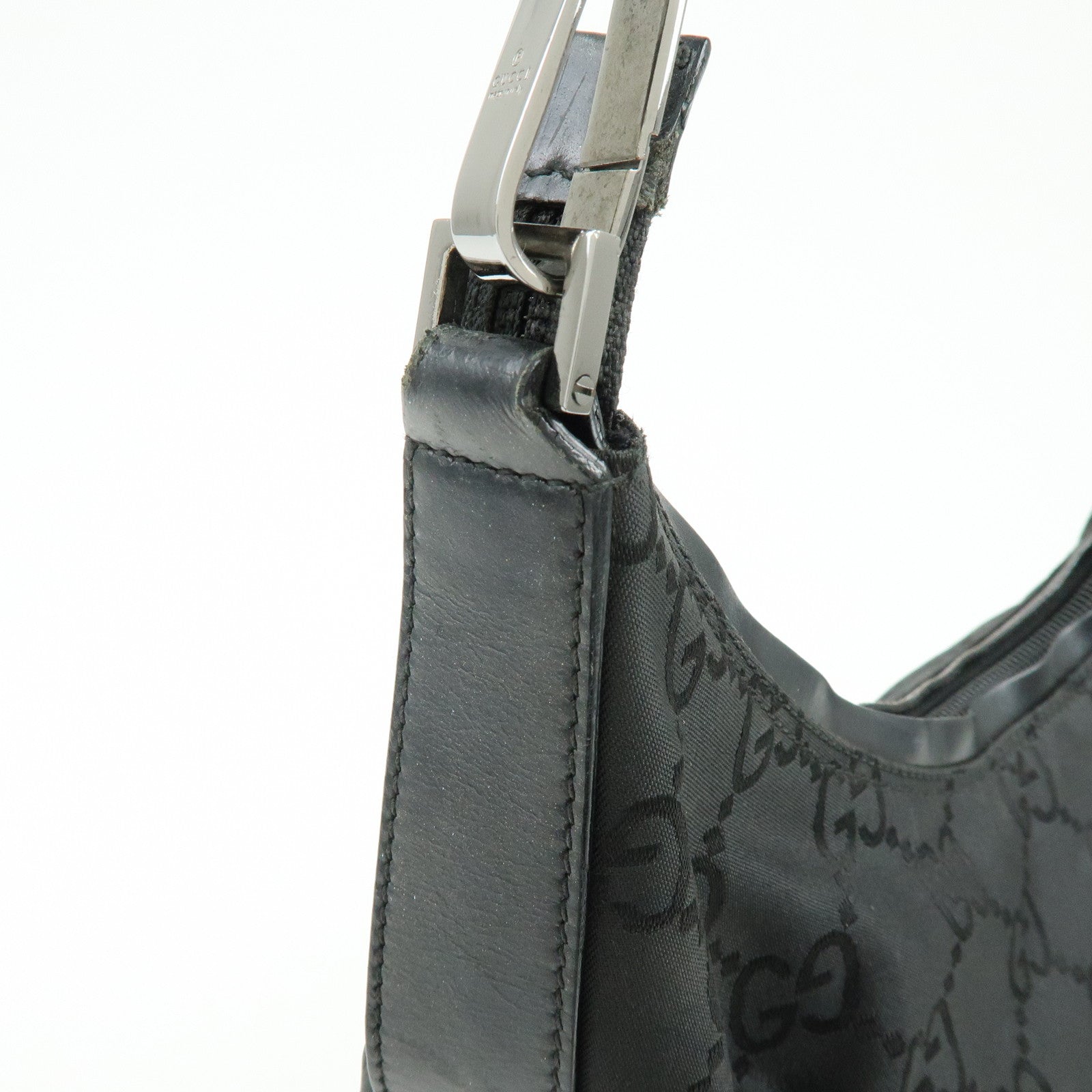 GUCCI Logo GG Nylon Leather Shoulder Bag Hand Bag Black 28335
