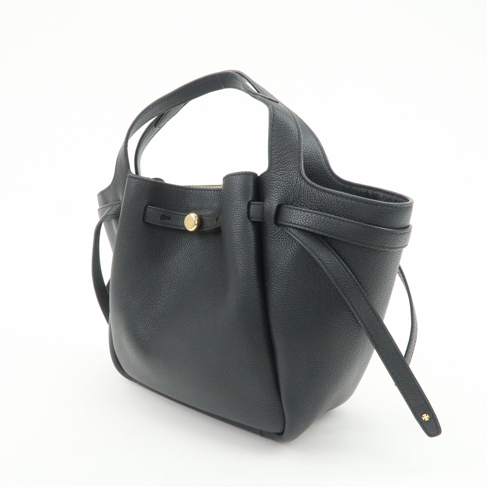 TORY BURCH ROMY Logo Leather Small Tote Bag 2Way Bag Hand Bag Black