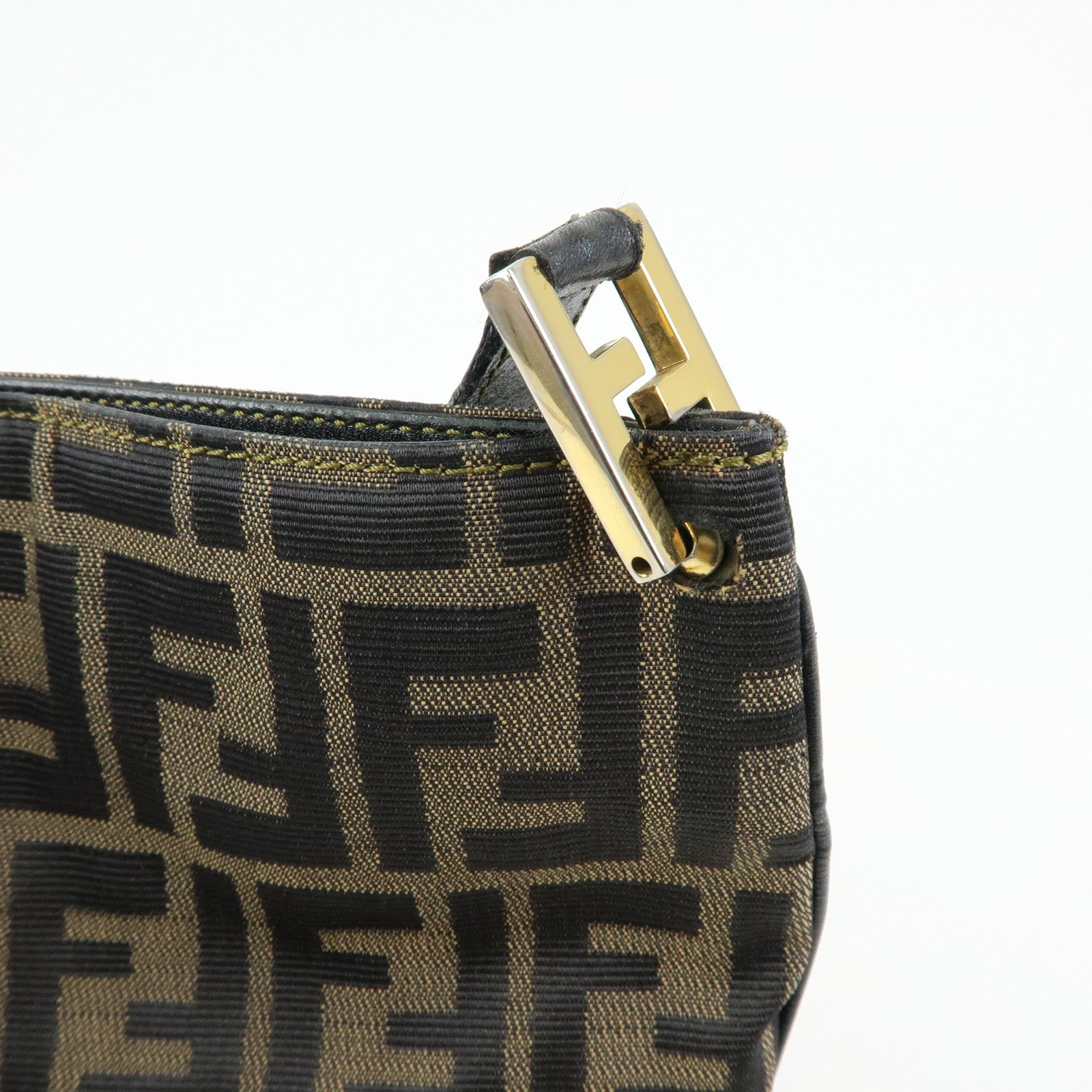 FENDI Zucca Canvas Leather Shoulder Bag Hand Bag Black Brown