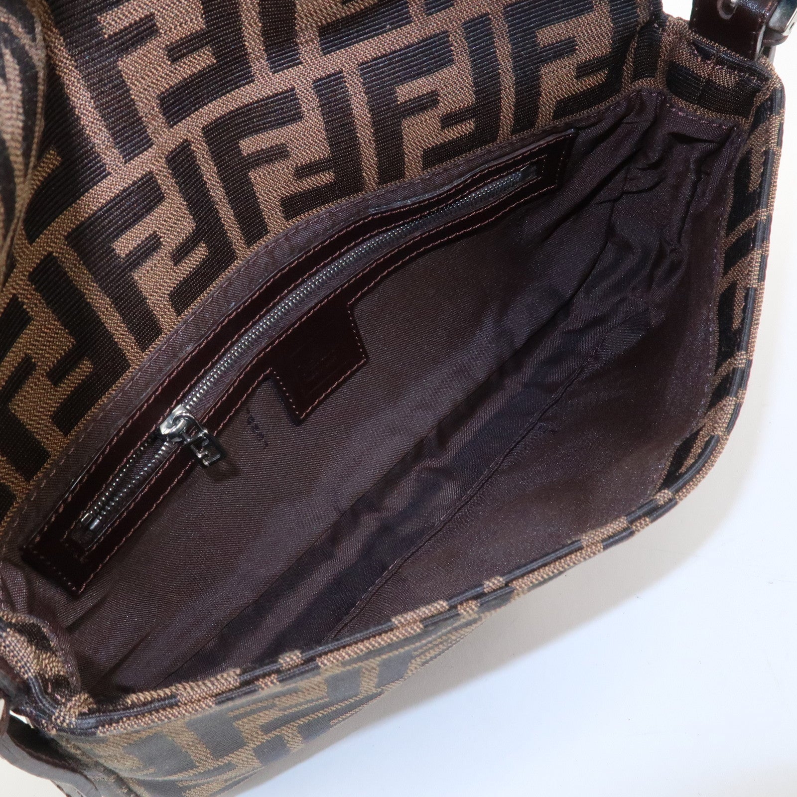 FENDI Zucca Mamma Baguette Canvas Leather Shoulder Bag Brown 26424