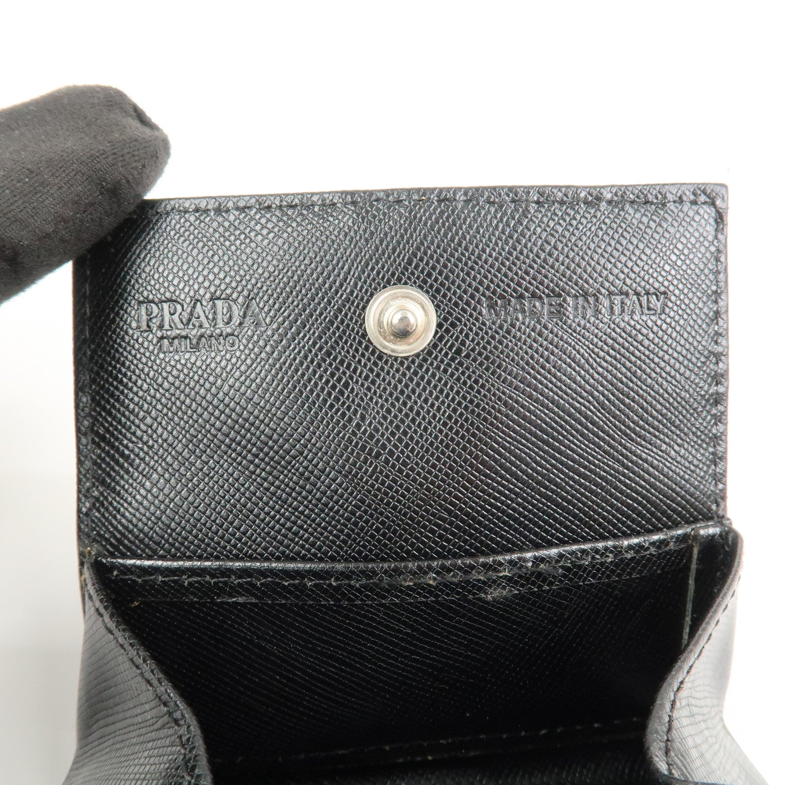 PRADA Triangle Logo Nylon Saffiano Leather Coin Case Black M634