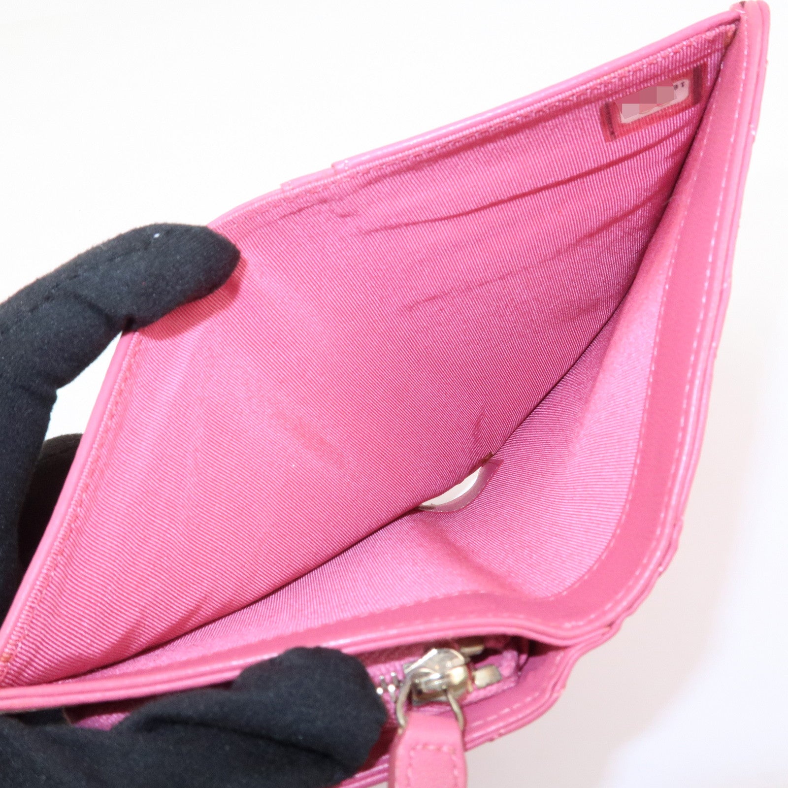 CHANEL Matelasse Lamb Skin Bi-fold Wallet Purse Pink