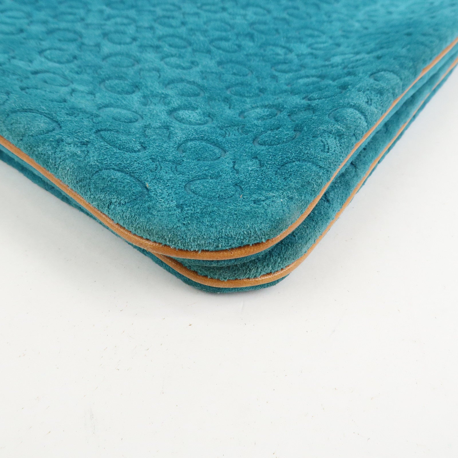 CELINE C Macadam Suede Leather Shoulder Bag Turquoise Blue