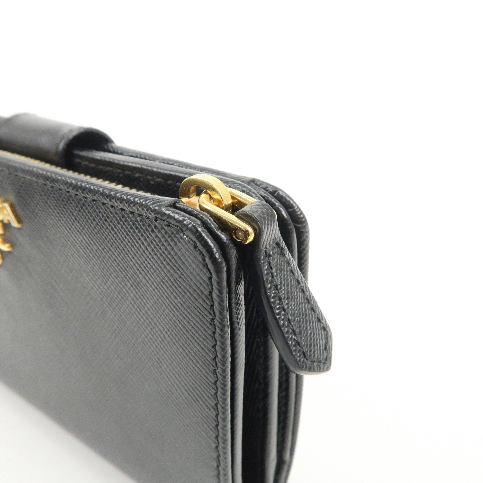 PRADA Logo Saffiano Leather Bi-fold Compact Wallet Black 1M1225