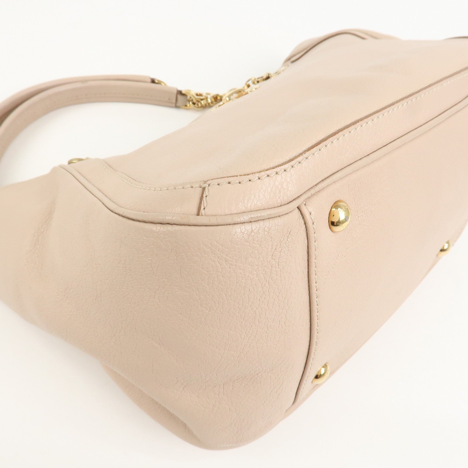 Ferragamo Leather Shoulder Bag Hand Bag Pink Beige Gold