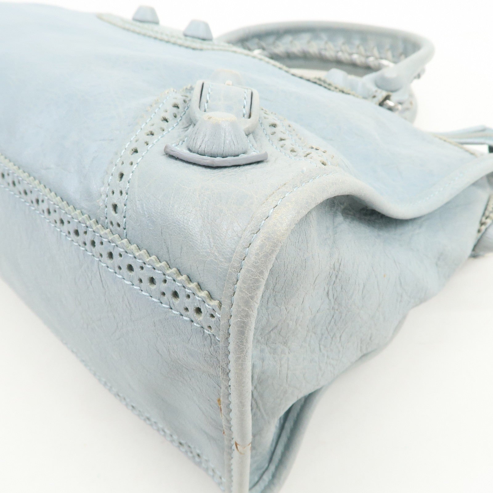 BALENCIAGA Giant City Leather 2Way Shoulder Bag Light Blue 258044