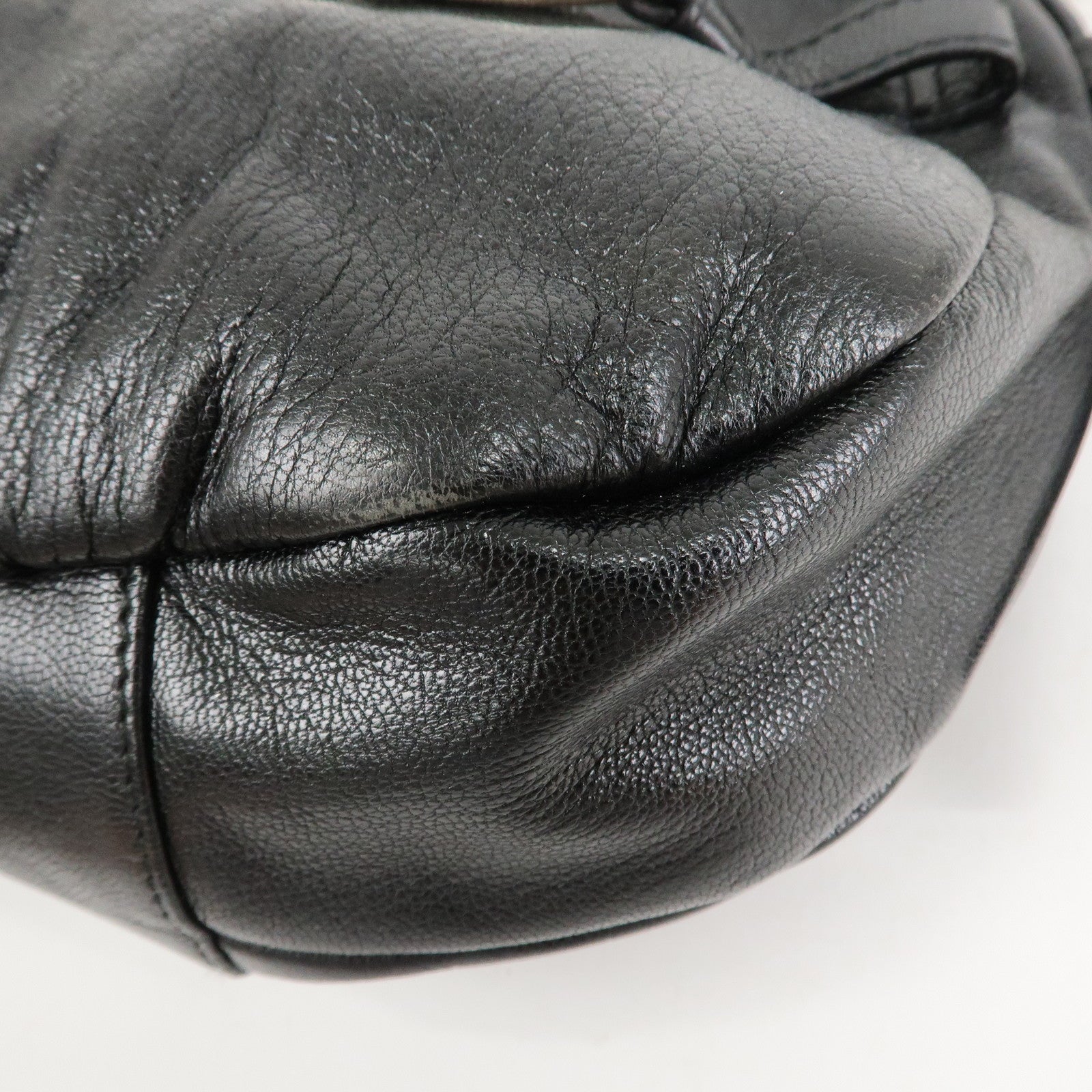 SAINT LAURENT Leather Shoulder Bag Hand Bag Black Silver HDW