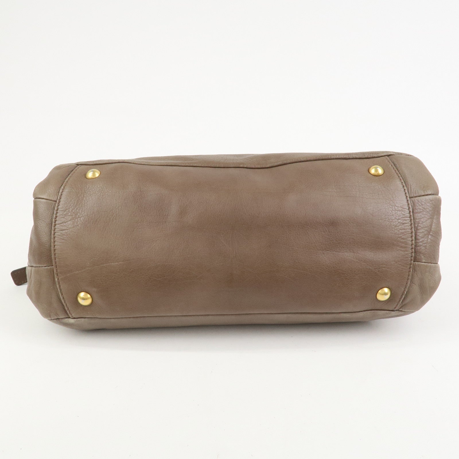 MIU MIU Logo Leather 2Way Bag Hand Bag Boston Bag Brown