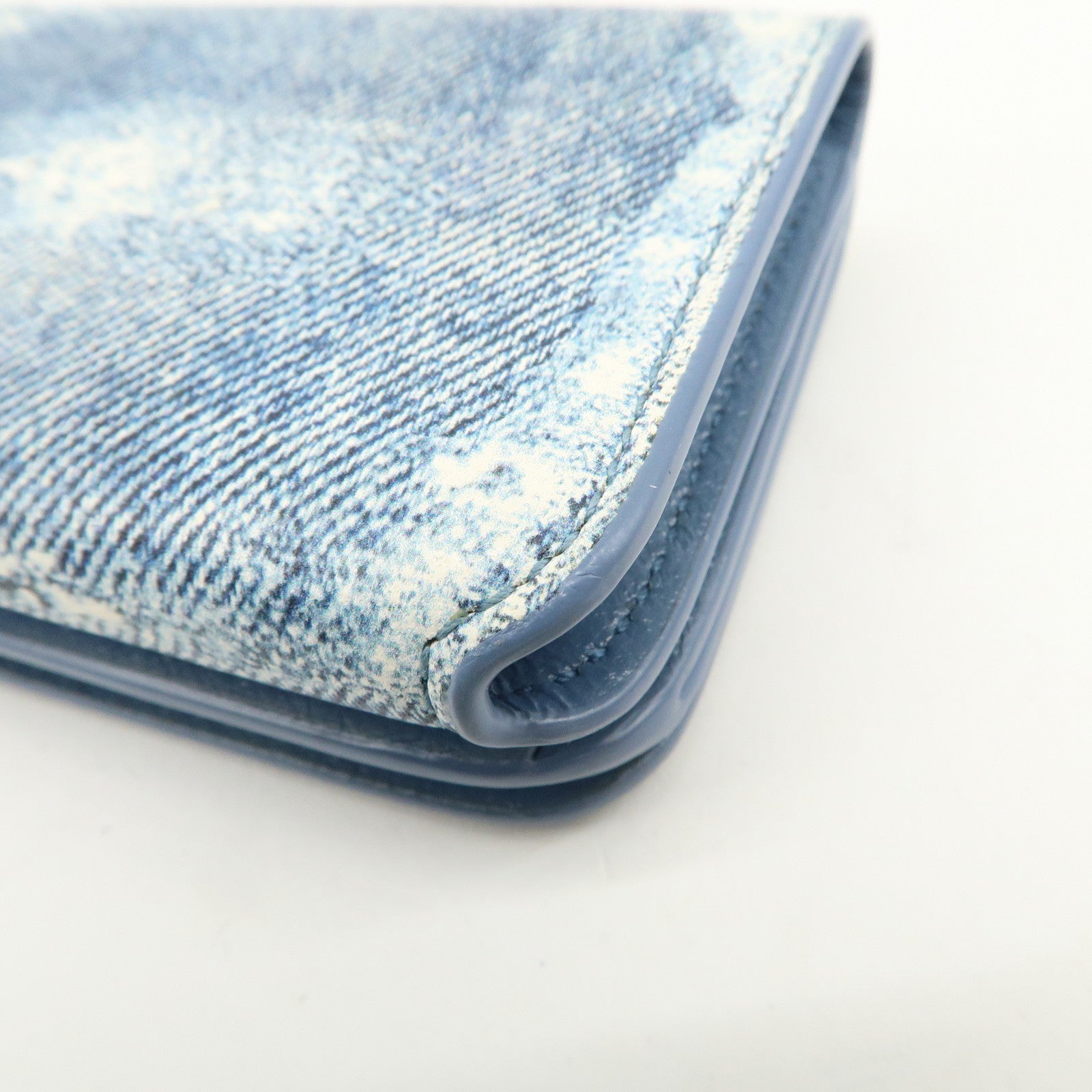 BALENCIAGA Denim Leather CASH Mini Tri-fold Compact Wallet 593813