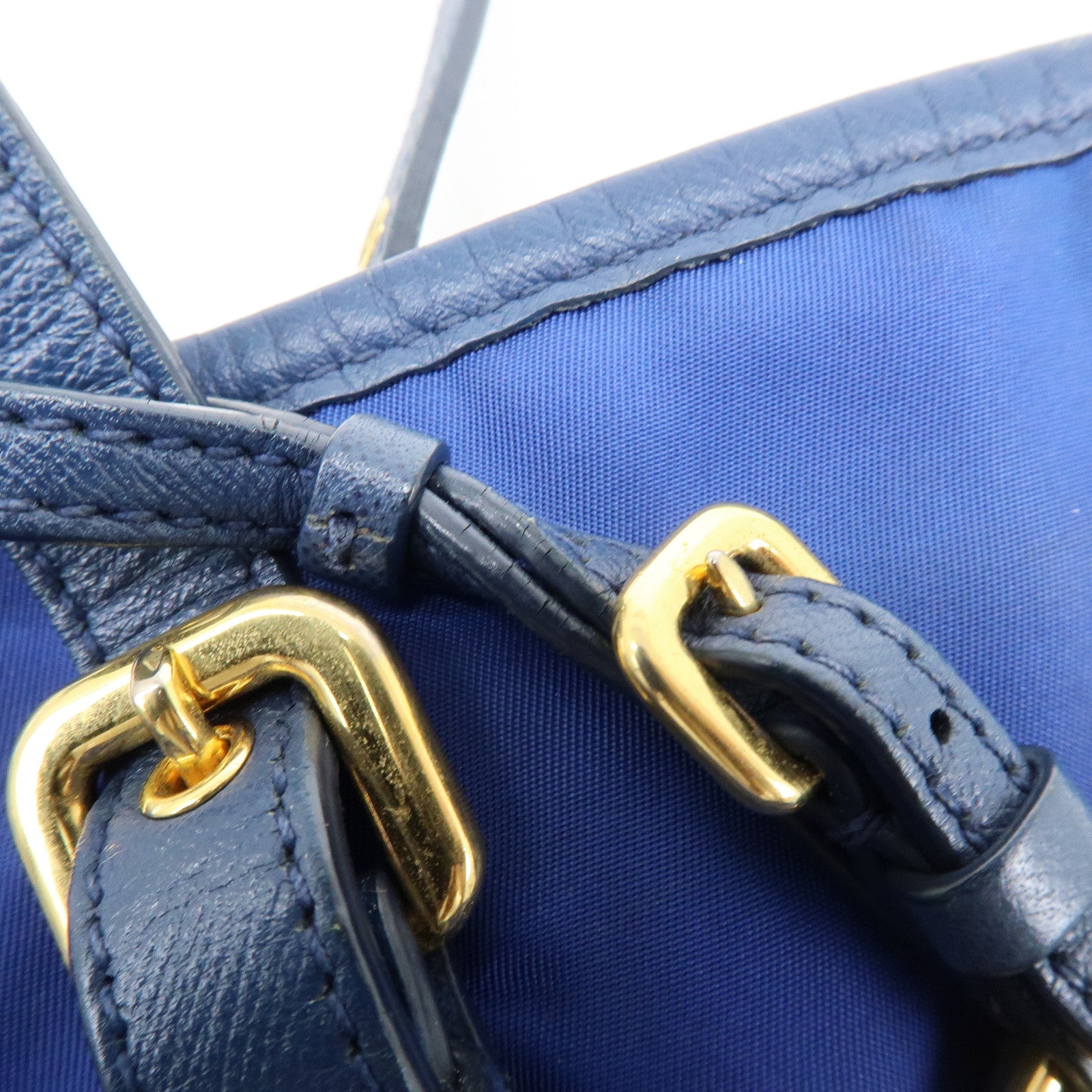 PRADA Logo Nylon Leather Tote Bag Shoulder Bag Blue BR4997