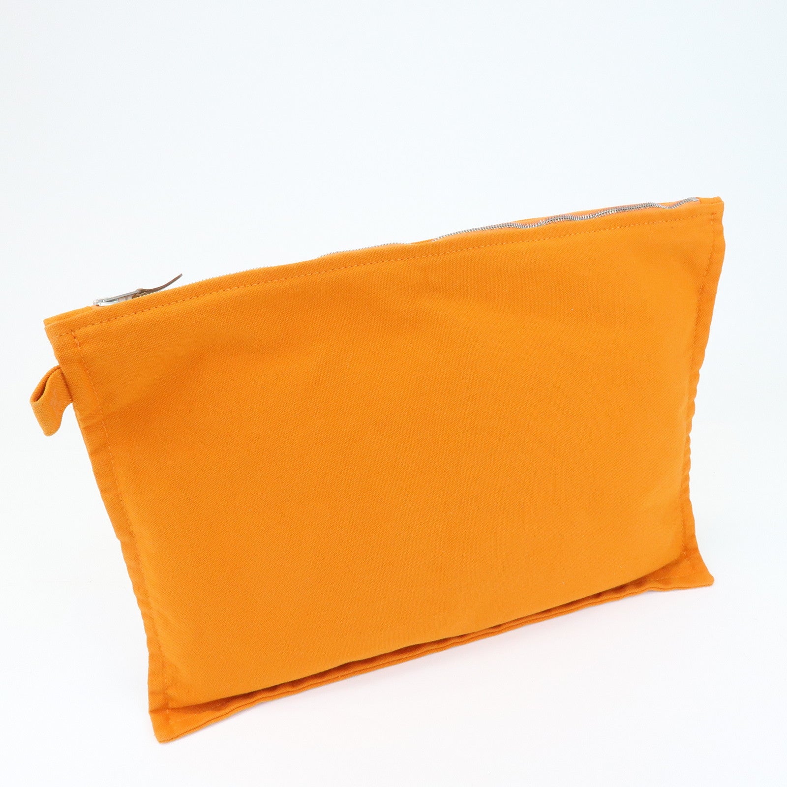HERMES Cotton Leather Bora Bora GM Flat Pouch Fluorescent Orange