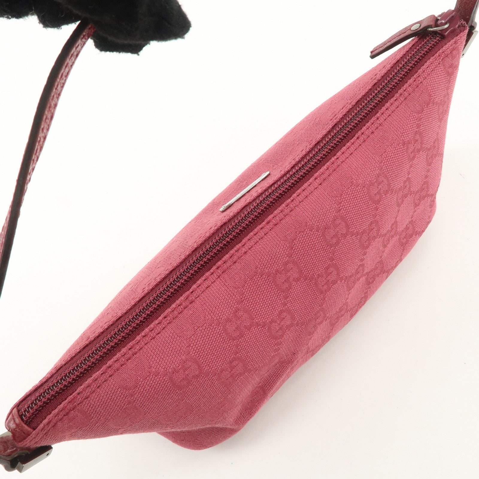 GUCCI Boat Bag GG Canvas Leather Hand Bag Pouch Pink 07198 Used