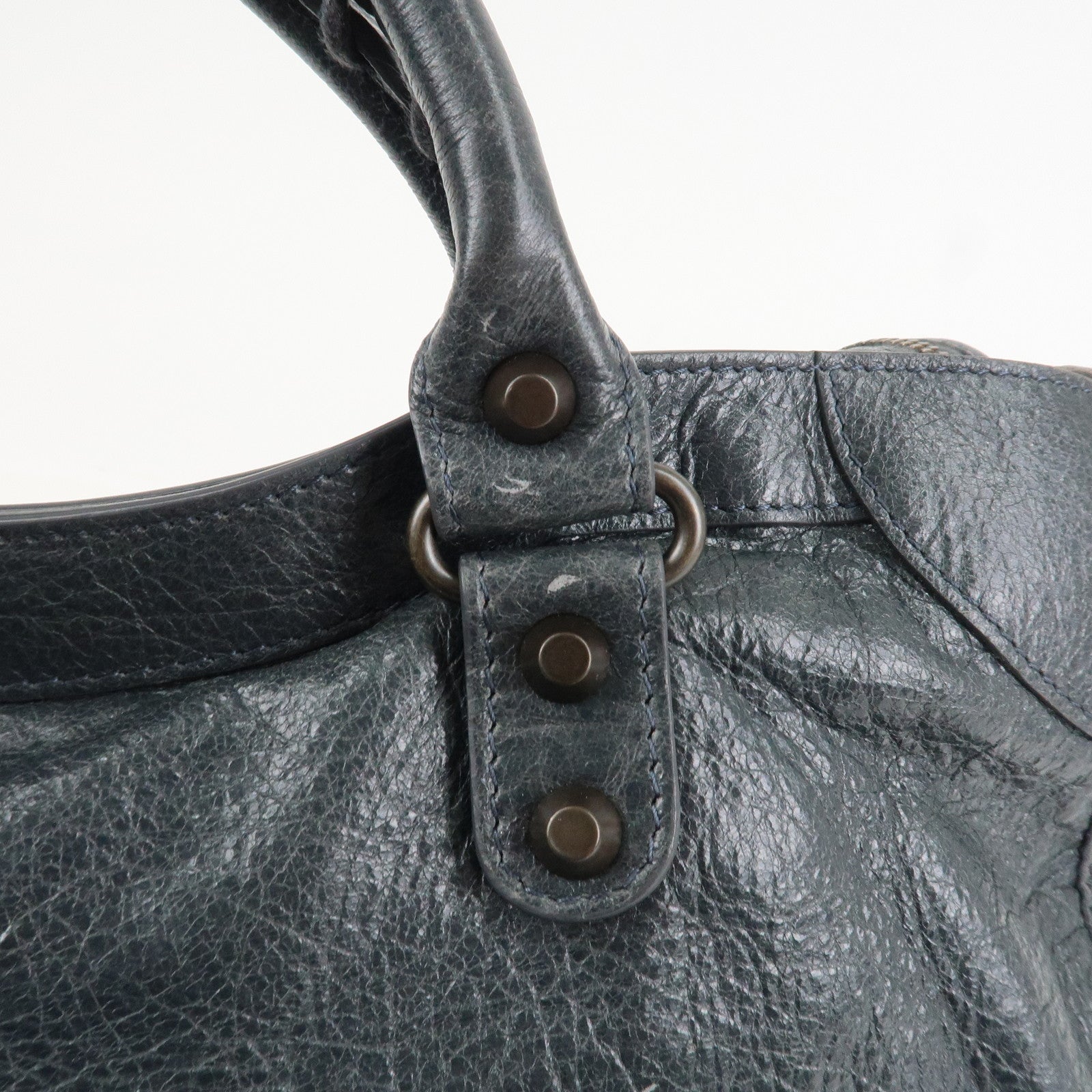 BALENCIAGA The City Leather 2Way Hand Bag Dark Gray 115748 Used