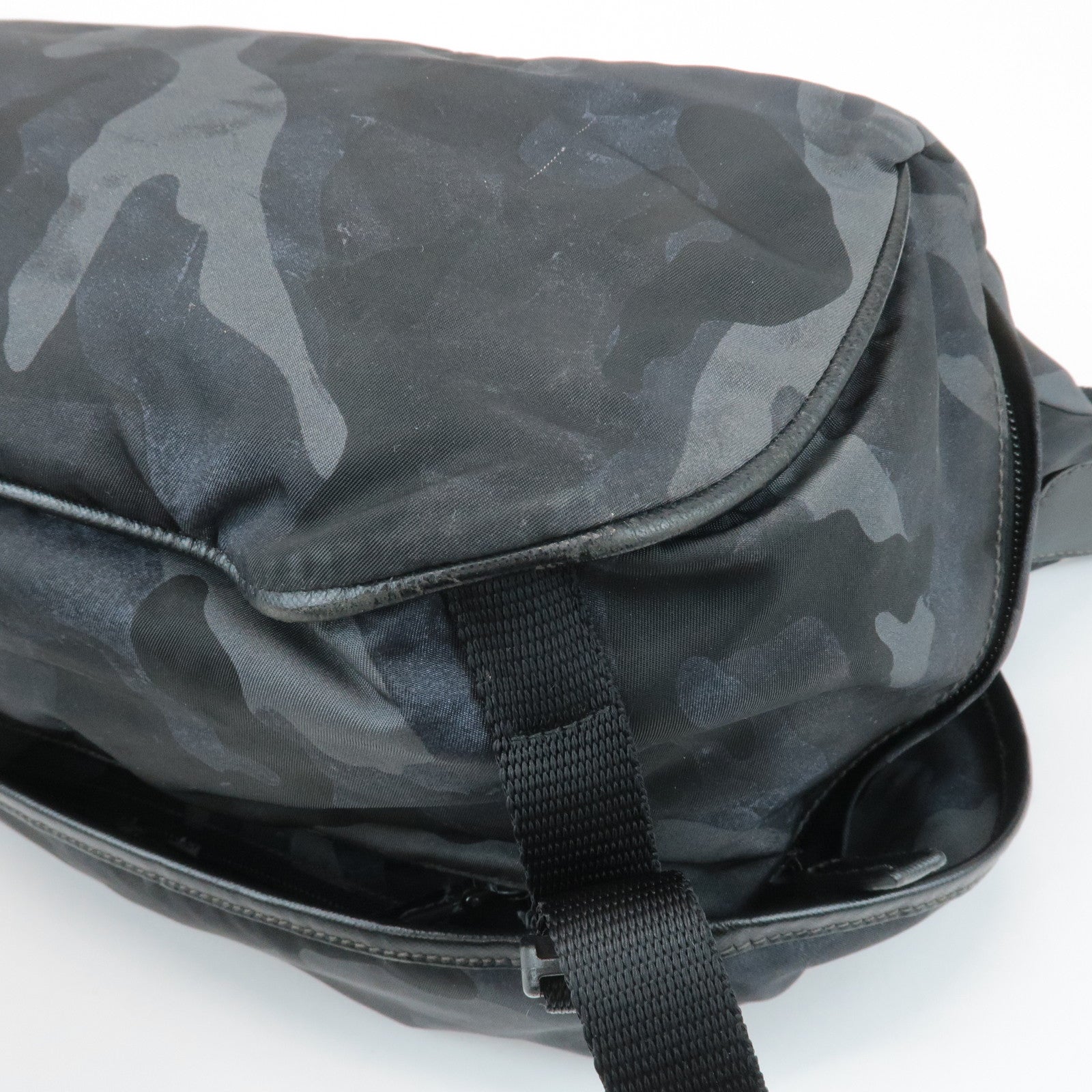 PRADA Triangle Logo Nylon Camouflage Shoulder Bag Black Gray Navy Used