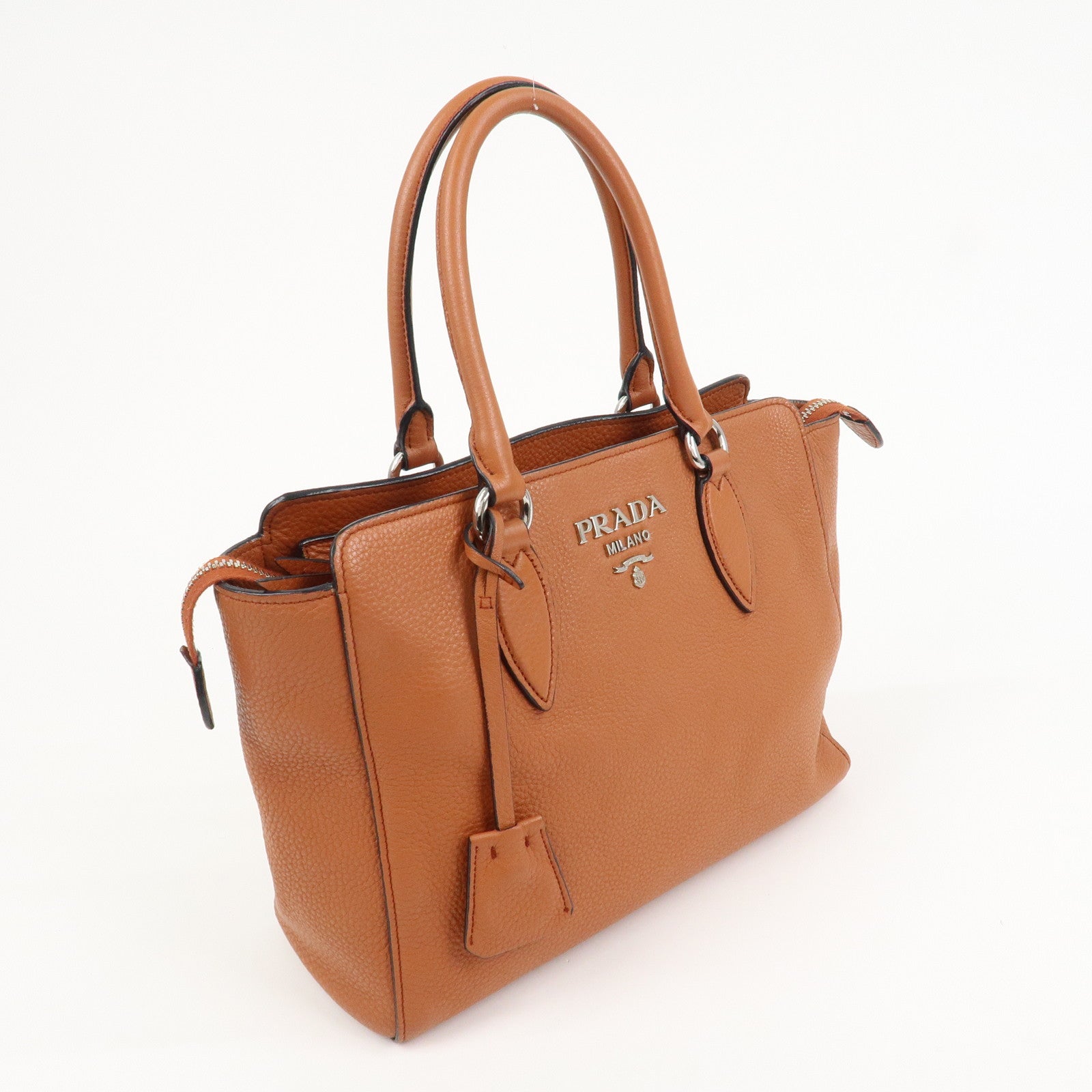 PRADA Logo Leather 2Way Bag Hand Bag Shoulder Bag Brown 1BA205