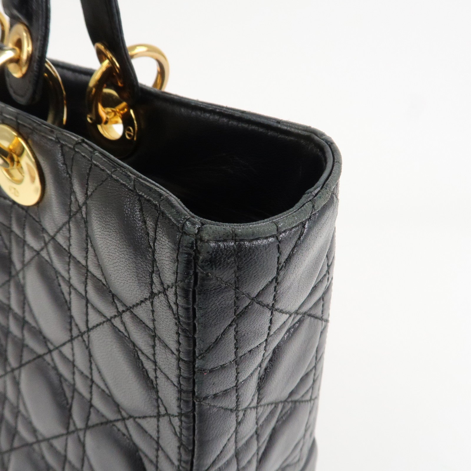 Christian Dior Cannage Lady Dior Leather Large 2Way Bag Black