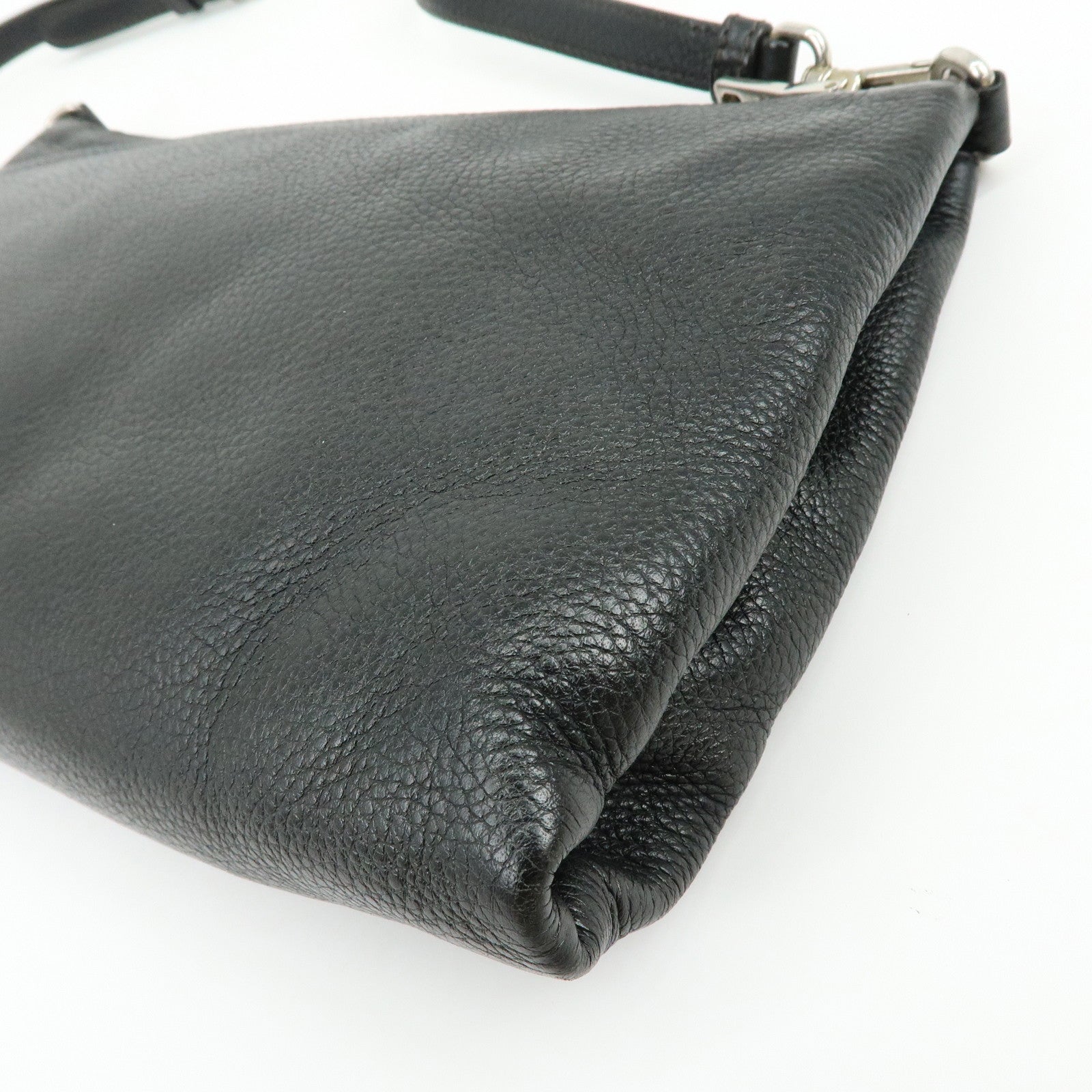 PRADA Triangle Logo Vitello Daino Leather Shoulder Bag Black 1BH997