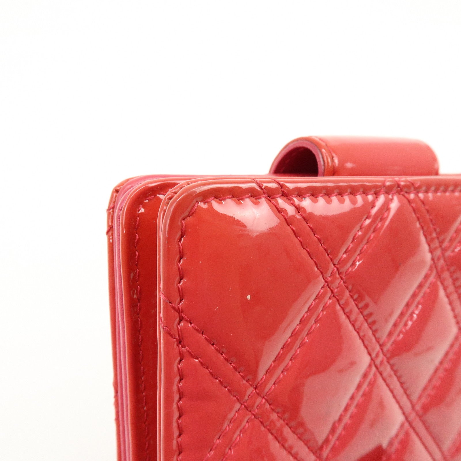 CHANEL COCO Mark Bicolore Patent Leather Compact Wallet Red
